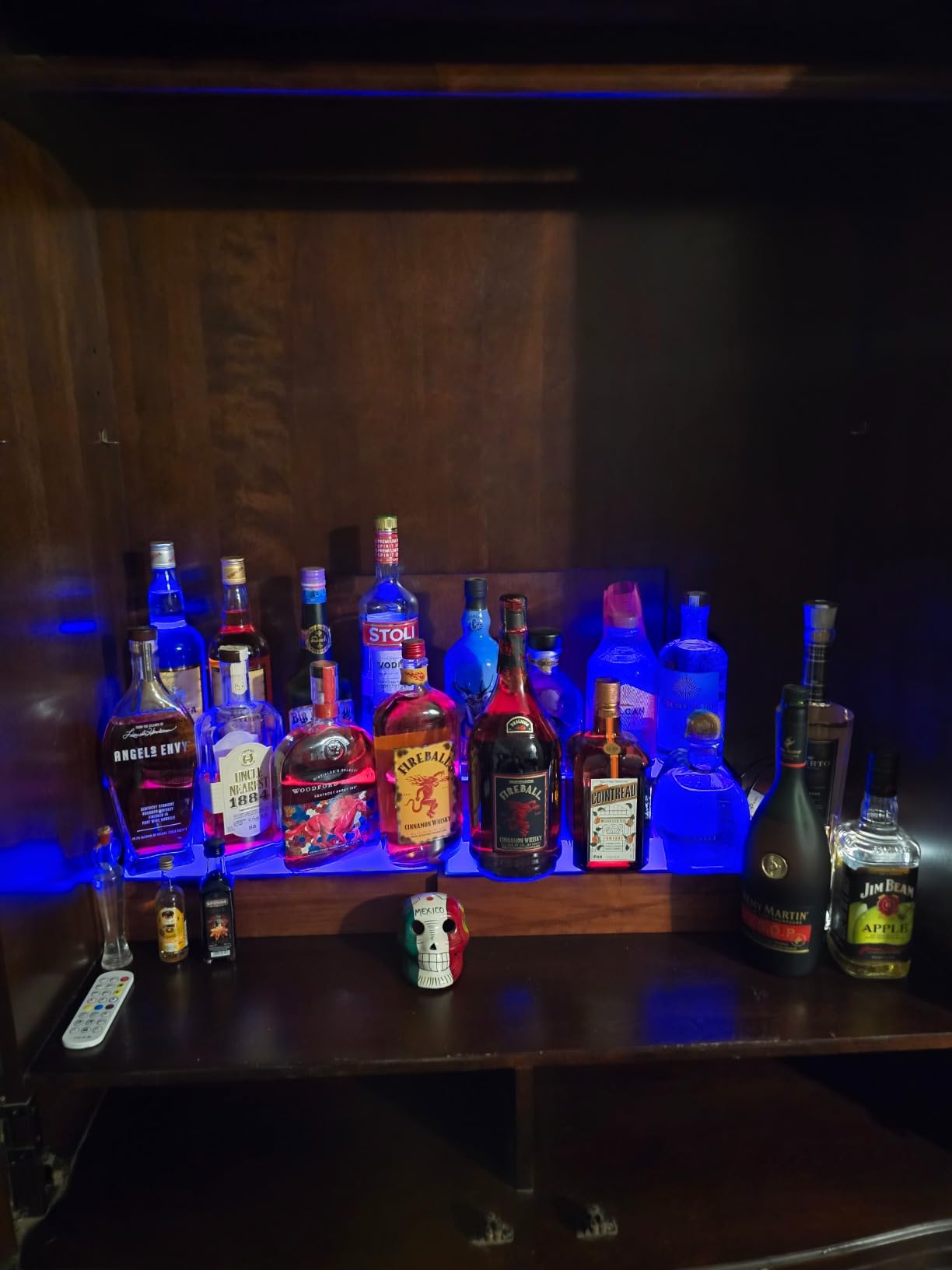 B4Life Liquor Bar Bottle Display Shelf, 2 Tier Real Wood Bar Shelves for Liquor Bottles, Bar Shelf for Liquor, Liquor Shelf for Home Bar Liquor Shelves Bottle Display (LED Lighted Bar Shelf-2) customer photo 1