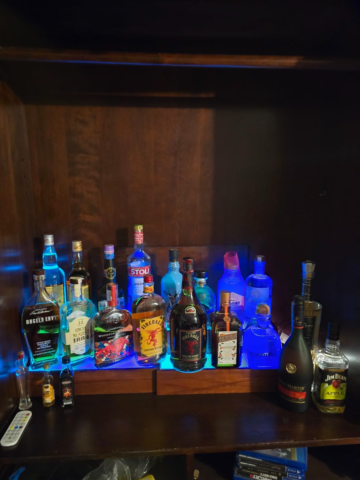 B4Life Liquor Bar Bottle Display Shelf, 2 Tier Real Wood Bar Shelves for Liquor Bottles, Bar Shelf for Liquor, Liquor Shelf for Home Bar Liquor Shelves Bottle Display (LED Lighted Bar Shelf-2) customer photo 2