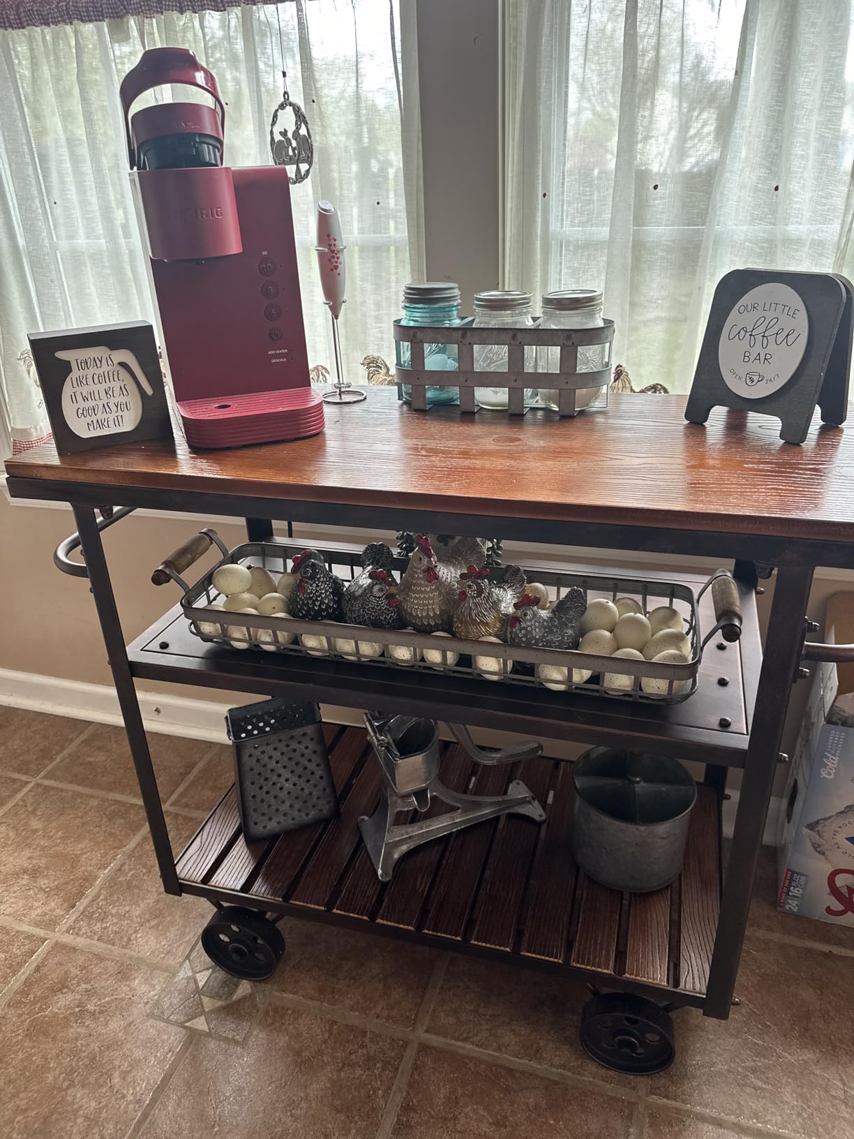Topower Industrial Bar Cart, Serving Cart with Wheels and Handle, 3-Tier Beverage Metal Cart with Removable Tray and Storage Shelves, Rustic Copper customer photo 1