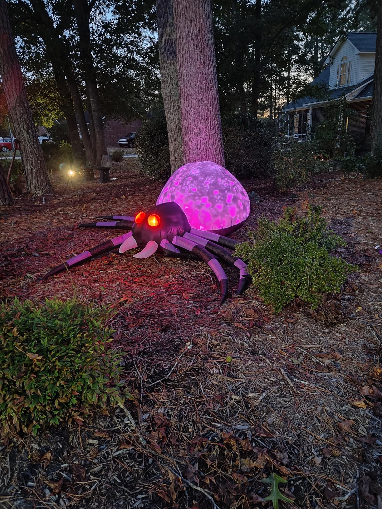 10 FT Halloween Inflatable Spider Outdoor Decorations for Yard, Big Purple Crawling Spider with LED Rotating Flame, Giant Halloween Spider for Halloween Party Holiday Garden Lawn Patio House Decor customer photo 1