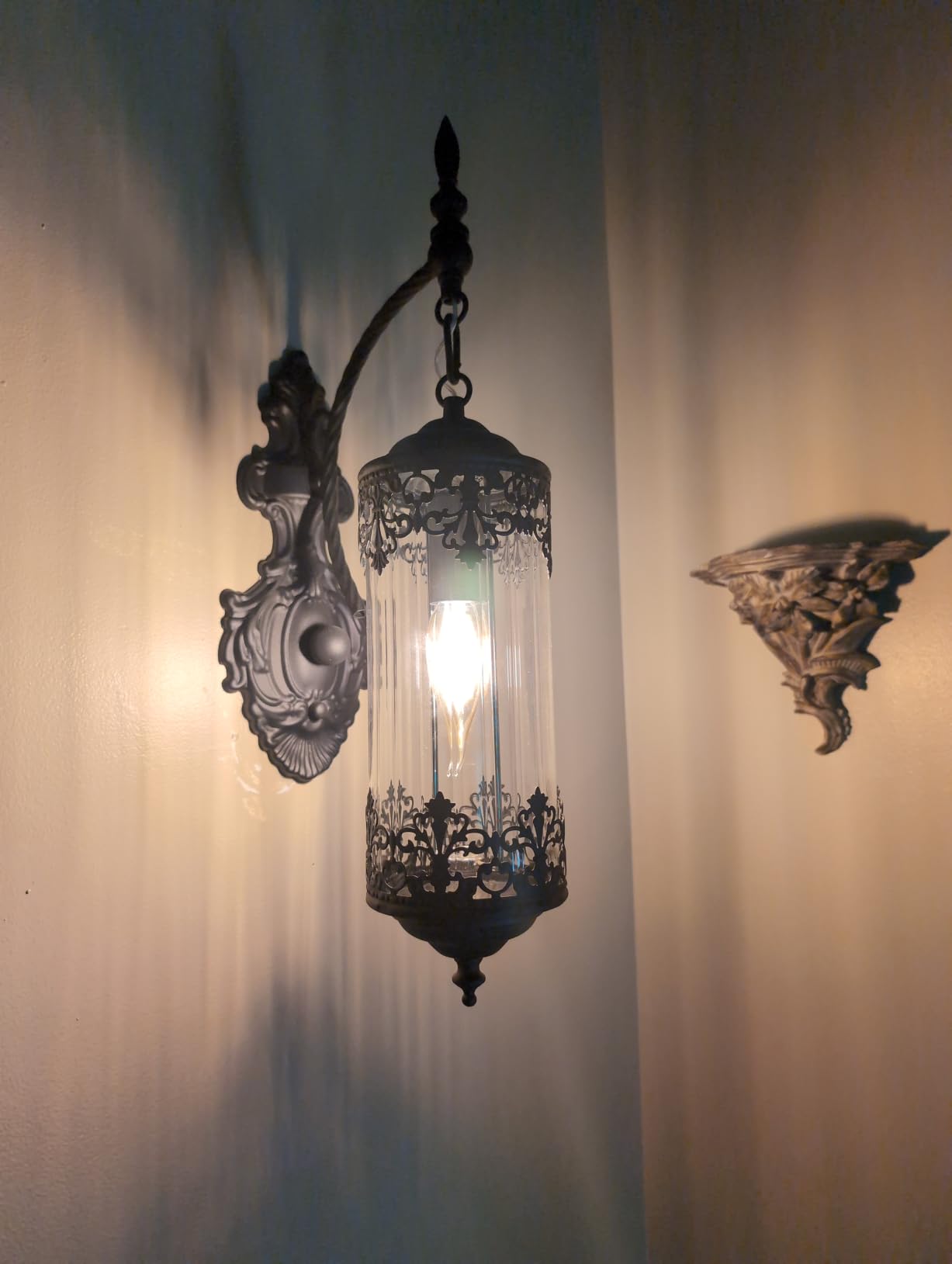 Vintage Wall Sconce with Glass Shade, Rustic Black Farmhouse Wall Light Fixture, Antique Gothic Decorative Metal Wall Lamp for Hallway, Bedroom, Living Room, Entryway, Mirror customer photo 1