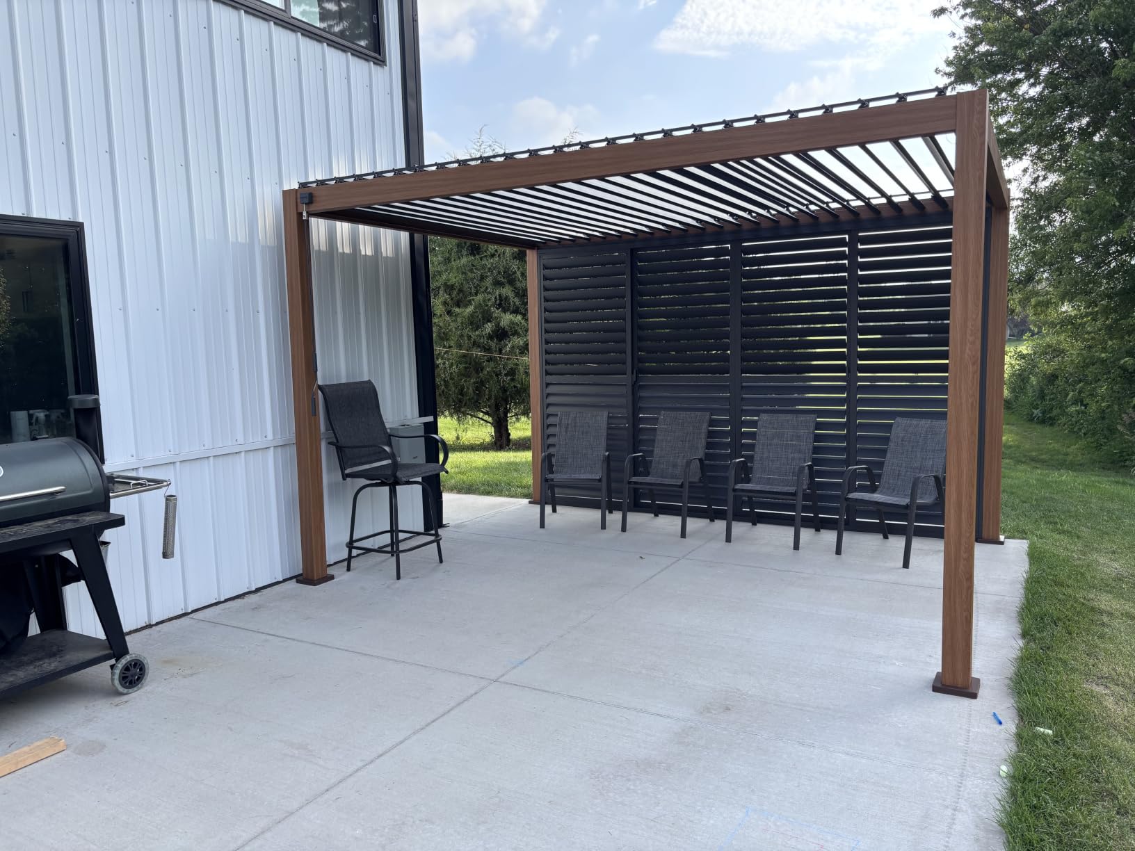 MIRADOR 111S Takasho Louvered Pergola 10x13 Wood Grain Outdoor Aluminum Pergola with Adjustable Rainproof Roof Full Aluminum Frame Ideal for Outdoor Deck Garden Patio Durable, Cherry Oak customer photo 2
