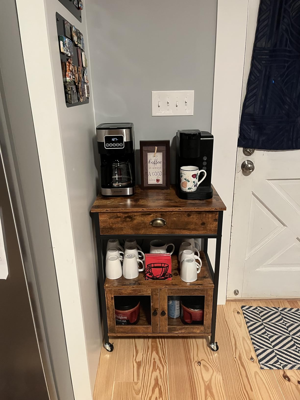 Catrimown Coffee Bar Cart Cabinet,3 Tier Coffee Station Table on Wheels,Coffee Cart with Storage for Home Kitchen, Liquor Buffet Sideboard Cabinet, Rustic Brown customer photo 2