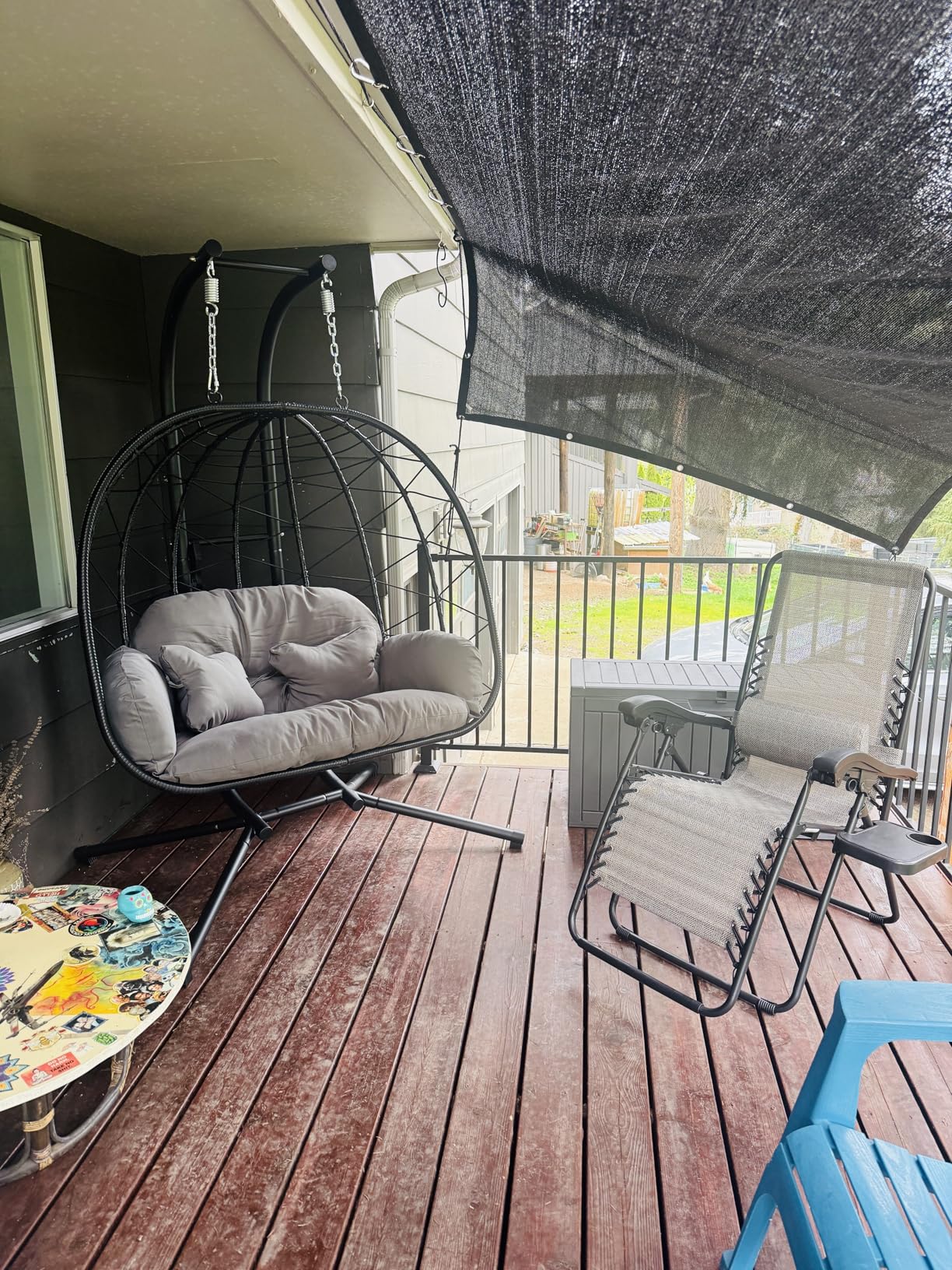 Double Egg Chair with Stand Hammock Swing Chair Foldable Hanging Loveseat, UV Resistant Removable Cushions, 700LBS Capacity for Bedroom, Balcony, Garden customer photo 1