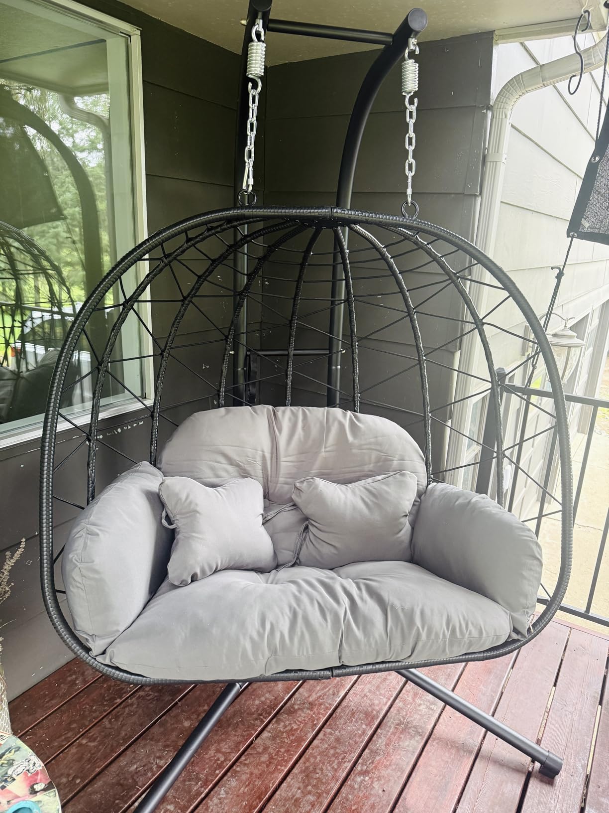Double Egg Chair with Stand Hammock Swing Chair Foldable Hanging Loveseat, UV Resistant Removable Cushions, 700LBS Capacity for Bedroom, Balcony, Garden customer photo 2