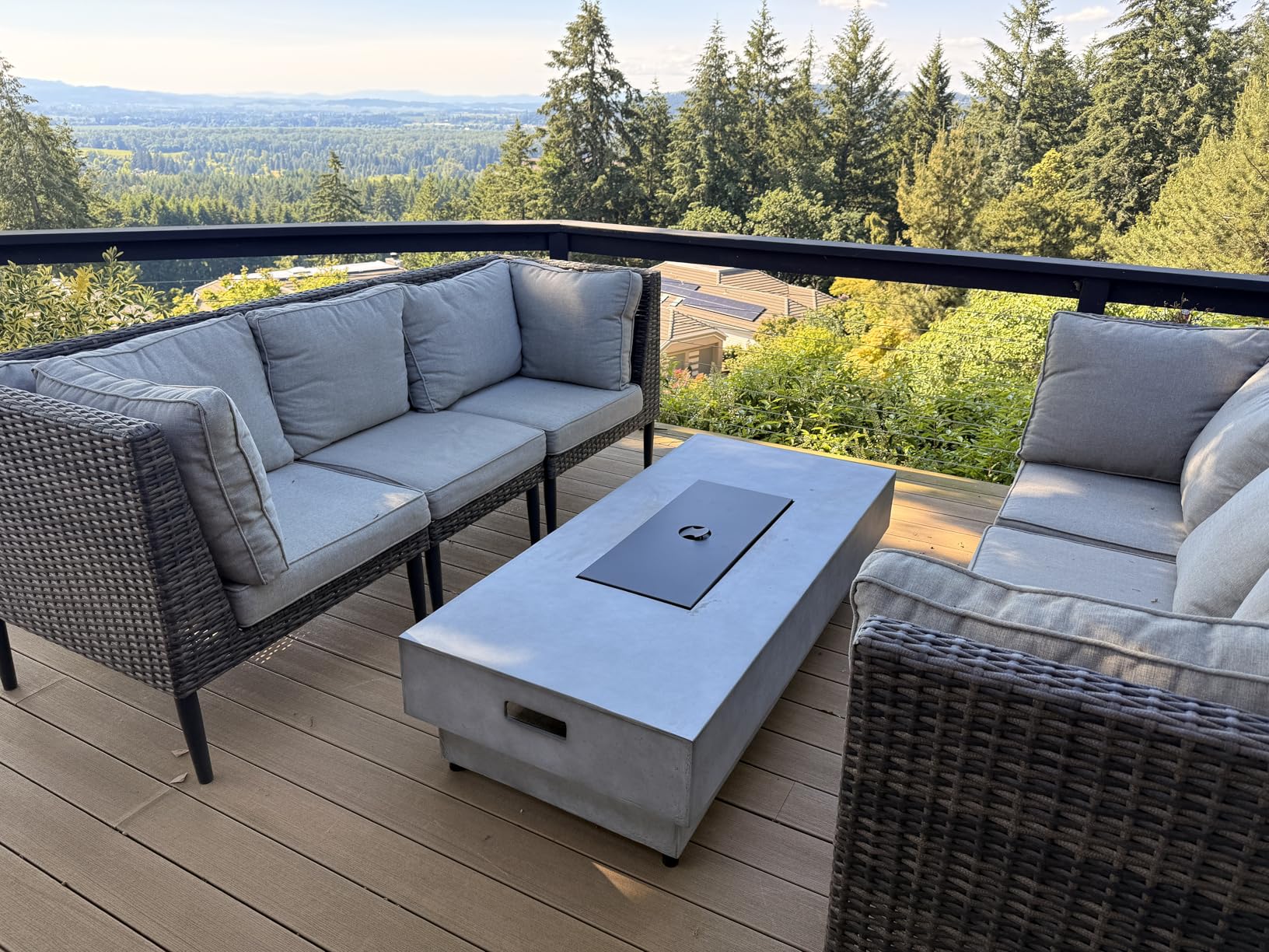 2-Piece Outdoor Propane Fire Pit Table Set w/Tank Cover Table, 31.5-inch 50,000 BTU Bowl Concrete Firepit SUS201 Round Burner with Steel Lid, Lava Rocks, Rain Cover customer photo 2