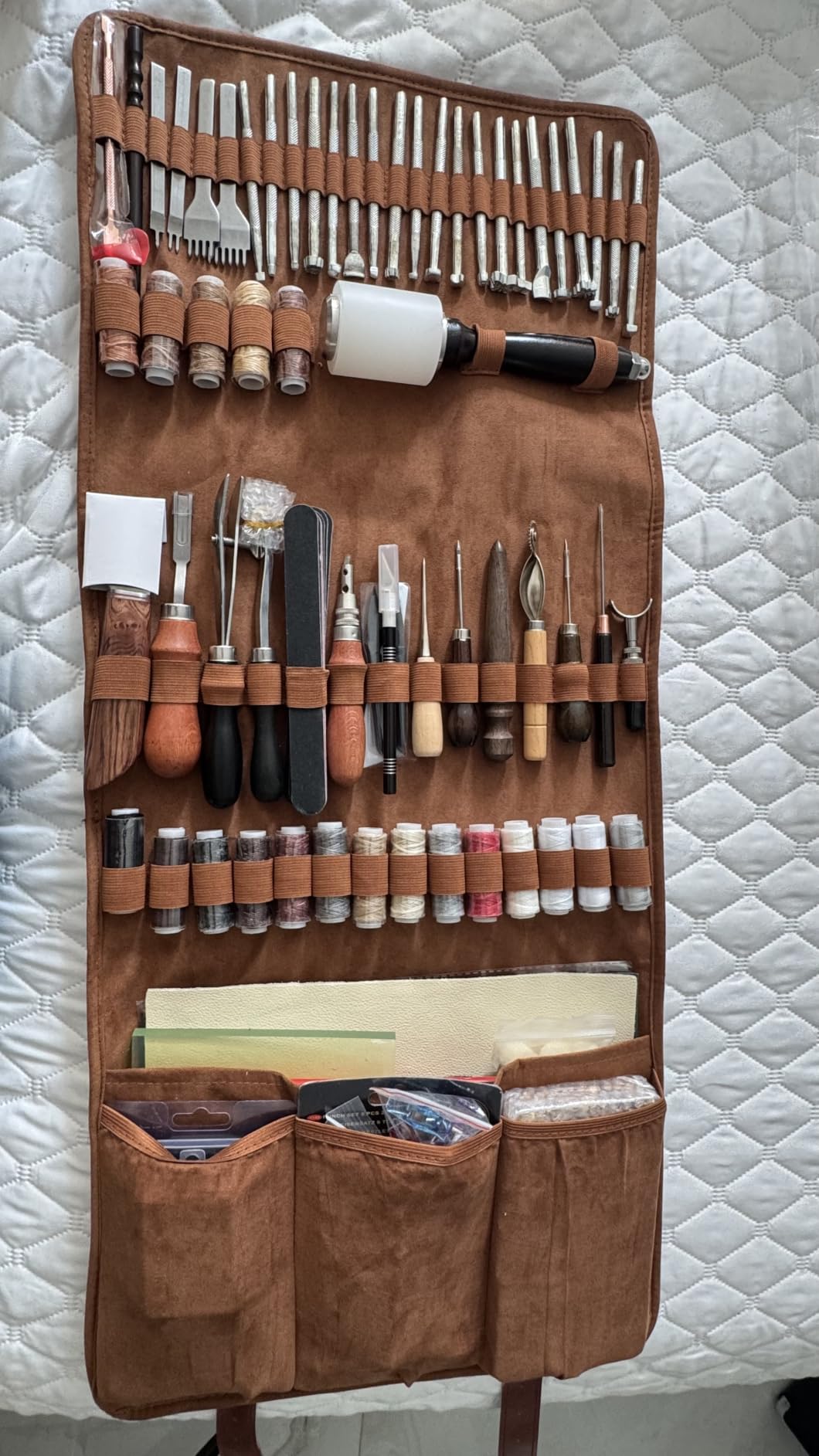 TLKKUE Leather Tooling Kit Leather Craft Tools Leatherworking Kit | Custom Handbag Cutting Mats Engraving Punching Sewing Stamping Sanding Tools for Handicraft Work Professional customer photo 1