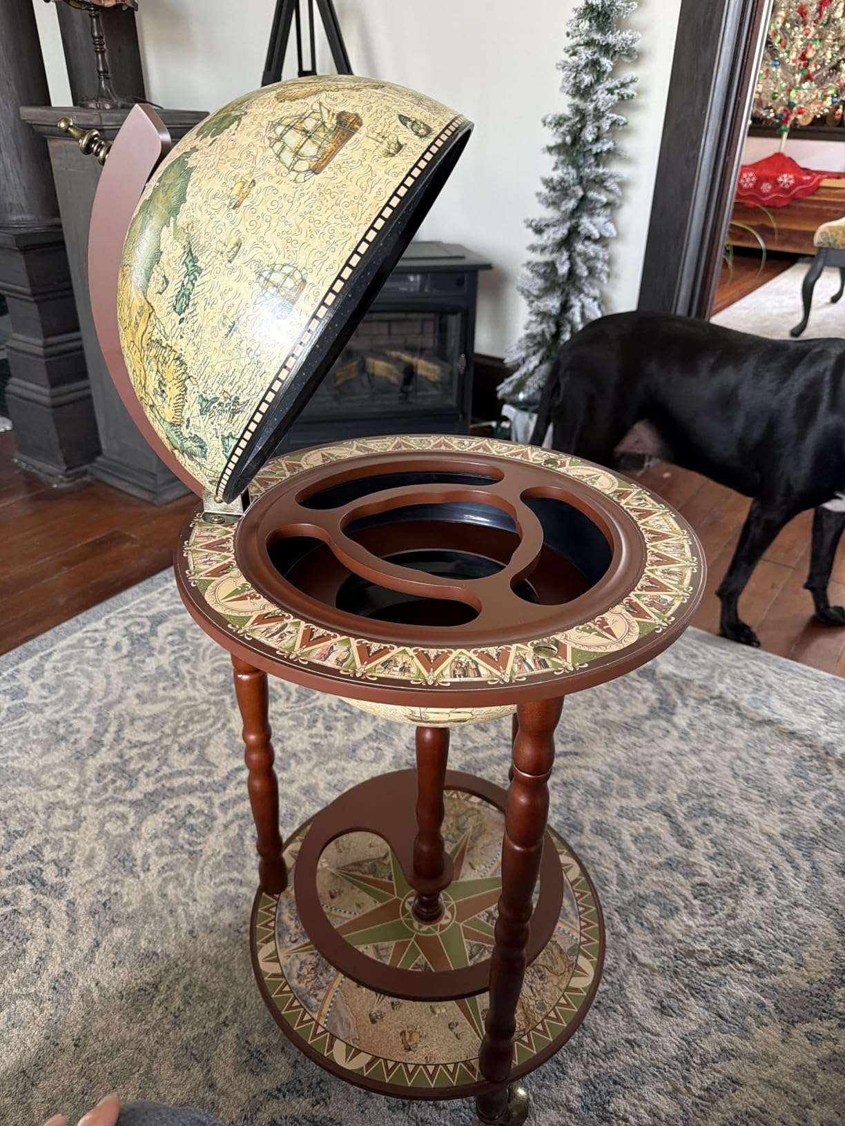 MEDIMALL Wood Globe Bar Liquor Cabinet, 16th Century Italian Replica Bar Stand for Liquor, Wine, Stemware, Vintage Alcohol Cart w/Liquor Shelves, Globe Bar Cart for Living Room, Dining Room customer photo 2
