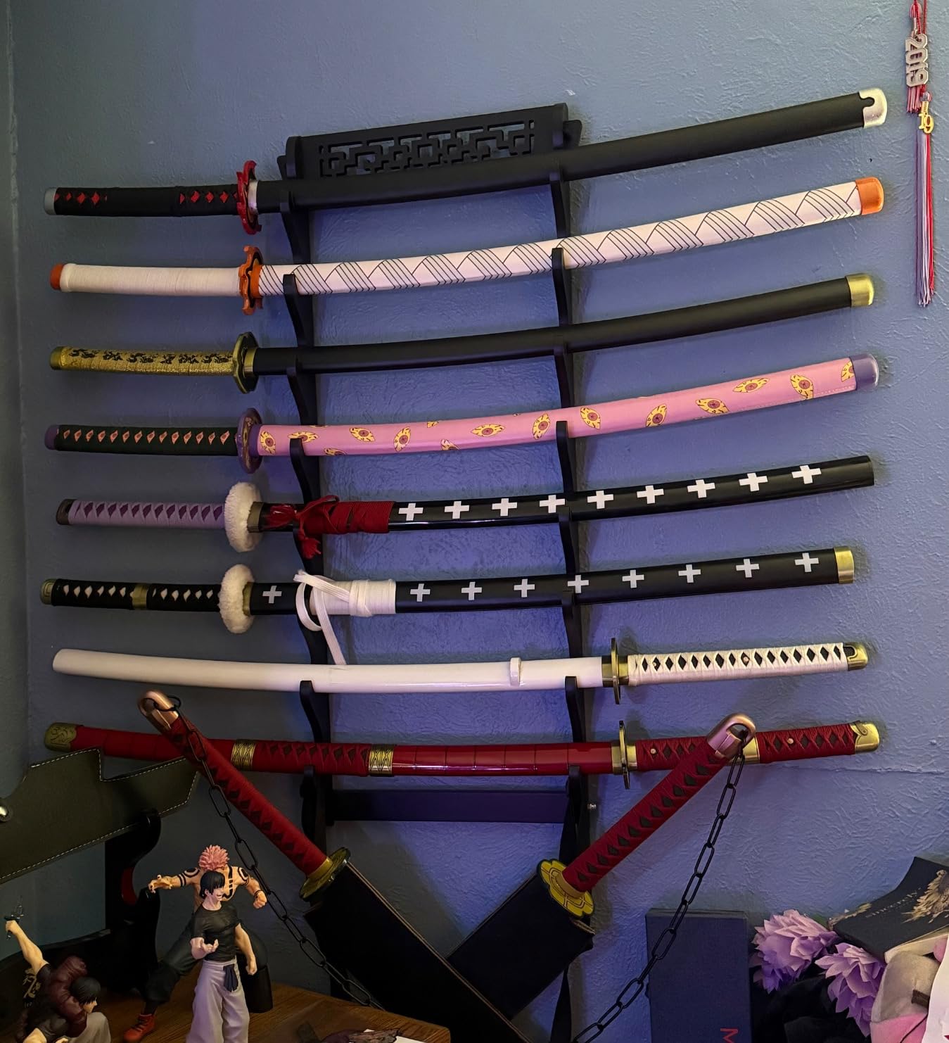 Barydat Katana Sword Holder Stand Wall Mount Katana Samurai Sword Display Rack Hanger Gifts for Japanese Wakizashi Hobby Collection for Men (8 Tier) customer photo 2