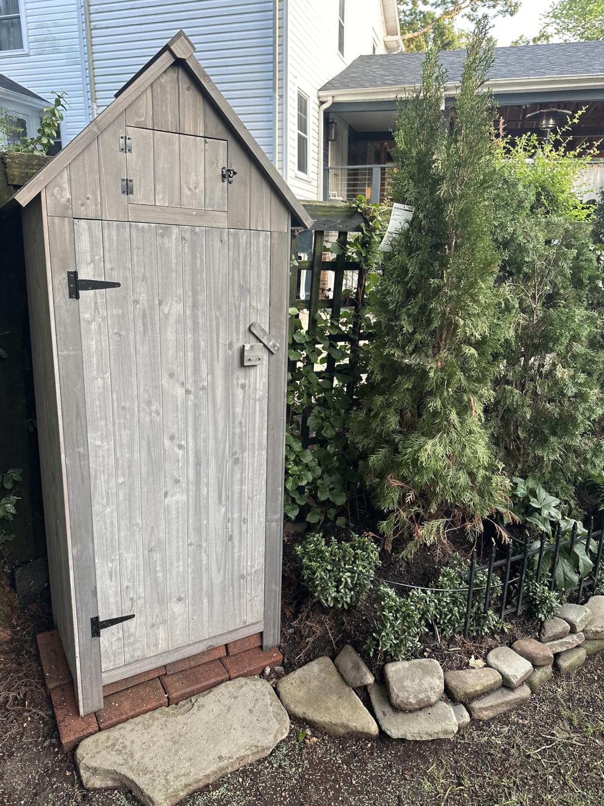 VINGLI Outdoor Wooden Storage Shed, Garden Shed Outside Tool Cabinet with Safety Latch, Patio Storage Organizer (Dark Grey) customer photo 2