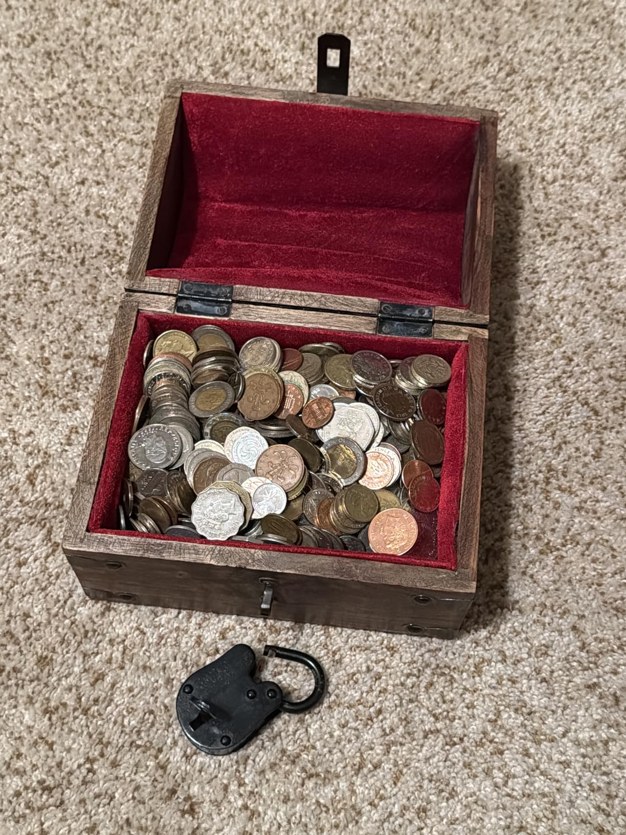 Wooden Treasure Chest with Padded Velvet Lining and Antique Lock with Skeleton Keys (Medium 11x6x6.5) - Luxury Wood Pirate Chest, Decorative Wooden Keepsake Box customer photo 1
