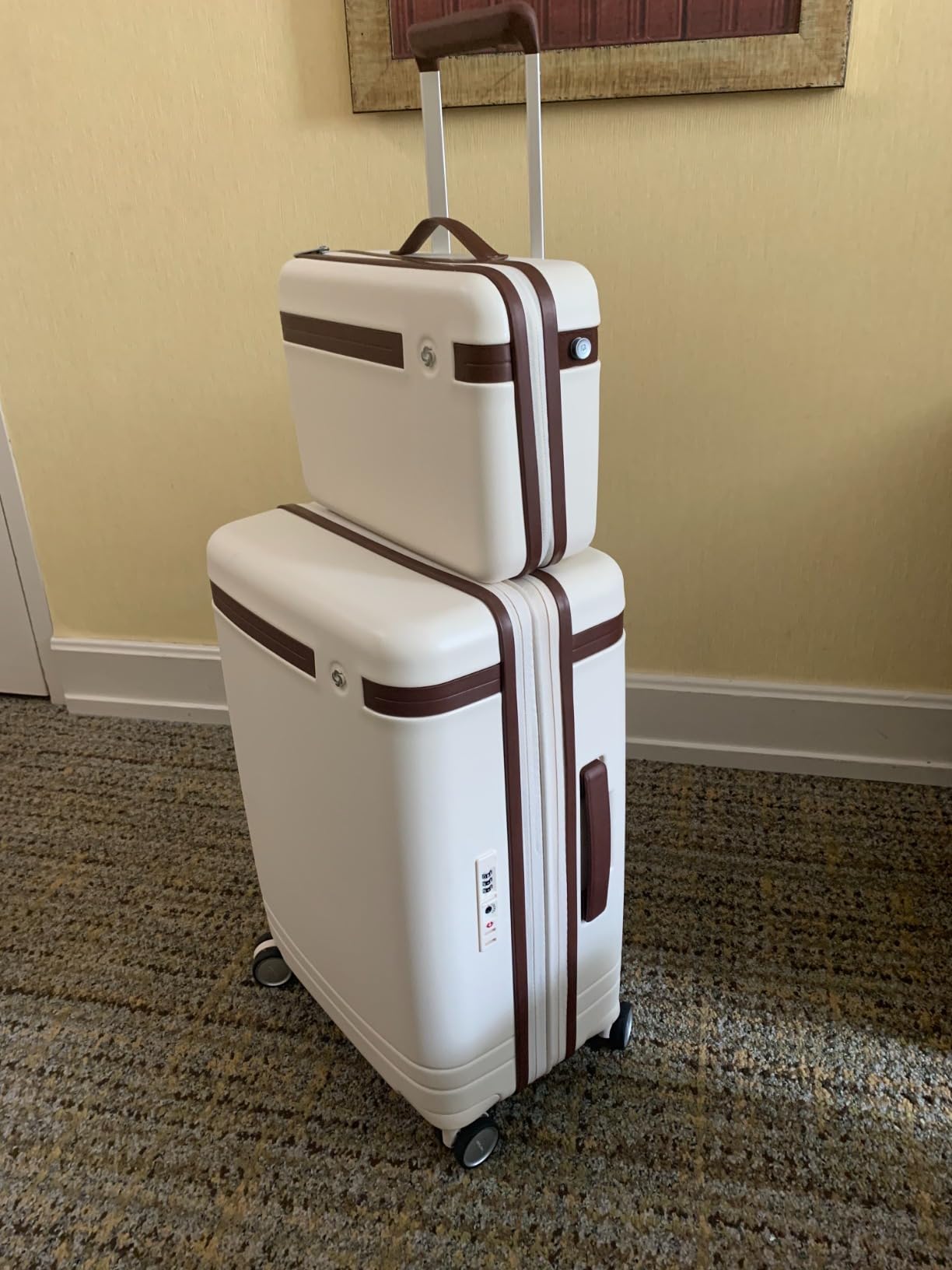 Virtuosa Hardside 21 Inch Carry On Luggage - Airline Approved with 360° Spinner Wheels, RightHeight Adjustable Handle - Zippered WetPak - TSA Lock - Expandable Light Polycarbonate Shell - Pine Green customer photo 2