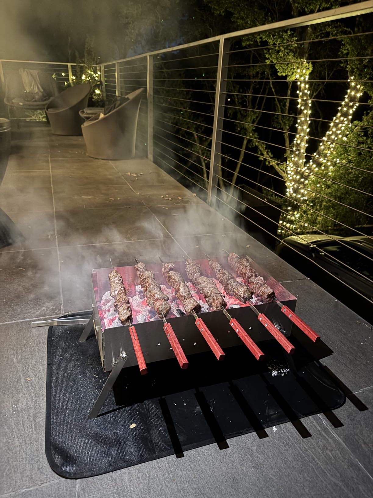 TSG Portable Stainless Steel Mangal Charcoal Grill For Shish Kebab, Steaks, Burgers | 20X12Inch| Includes 6 Skewers, 2 Tongs & Carry Bag | Foldable & Rustproof for Outdoor Cooking | Serves 8-12 People customer photo 1
