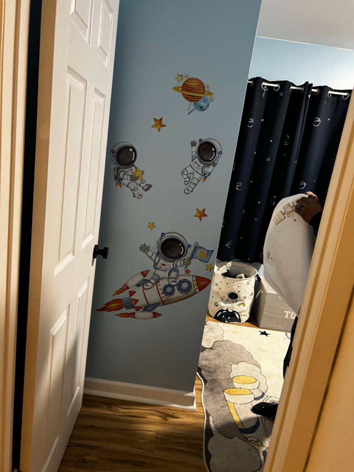 wondever Solar System Planet Wall Stickers Outer Space Astronaut Peel and Stick Wall Art Decals for Baby Nursery Kids Bedroom customer photo 1