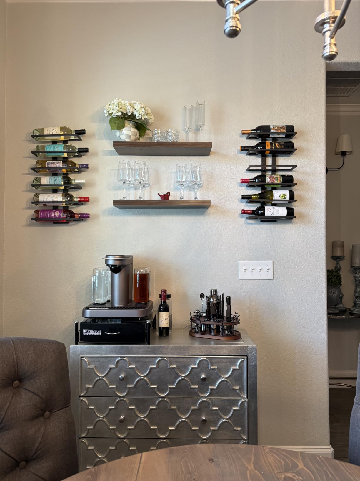 Hoctieon 8 Tier Wall Mount Wine Rack, Wall Racks for Wine Bottles Display and Storage, Hanging Bottle Organizer for Living Room, Dining Room, Wine Cellar, Bar, Black customer photo 1