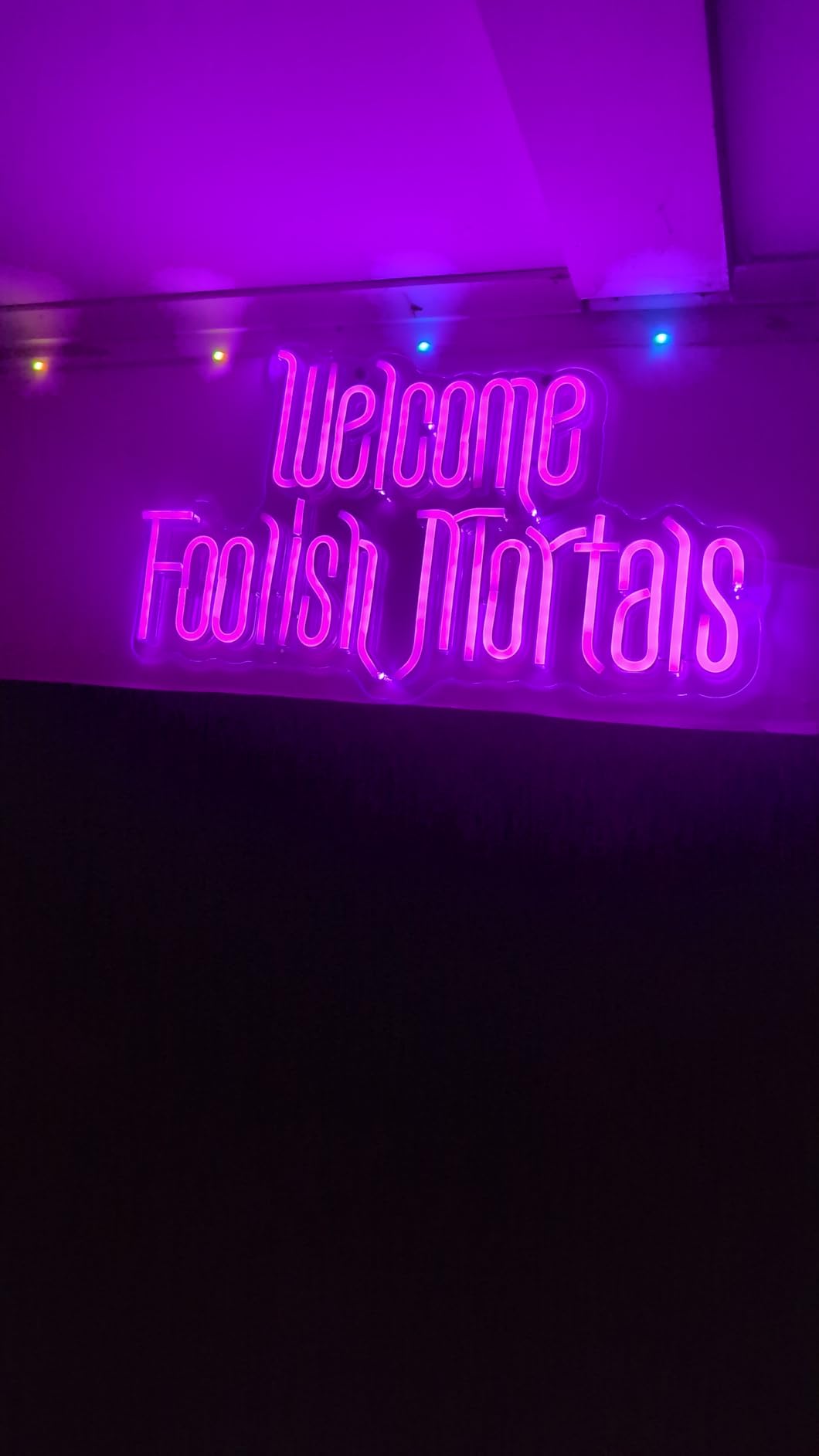 Welcome Foolish Mortals Neon Sign, Anime Fans Neon Light Spooky Gothic Haunted Mansion LED Coffin Decor USB Powered, for Horror Party Haunted House Man Cave Home Room Themed Bars(16.1 * 9.4 In) customer photo 2