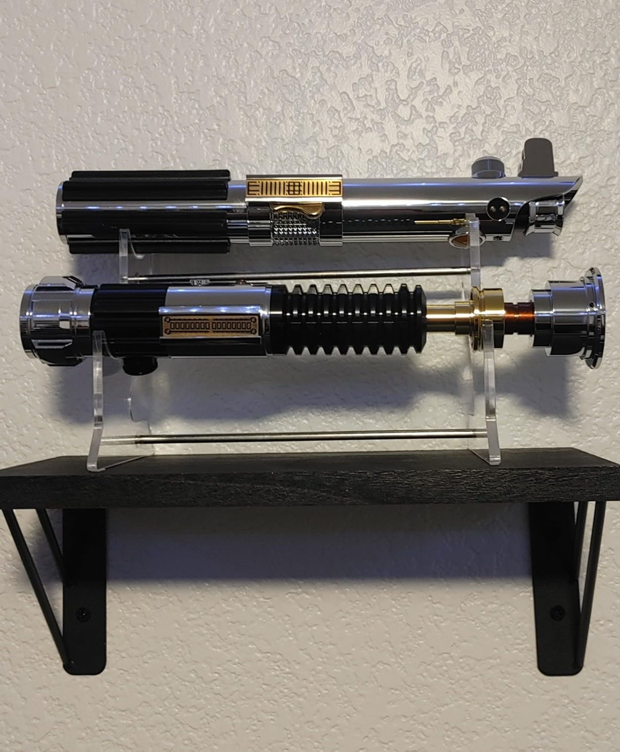 Cosmos Lightsaber Stand Acrylic Sword Display Stand Desktop 2 Tier Lightsaber Display Rack Light Saber Hilt Horizontal Fixed Stand Flute Stand Decorative Holders (Transparent Clear - 5 cm Dia.) customer photo 1