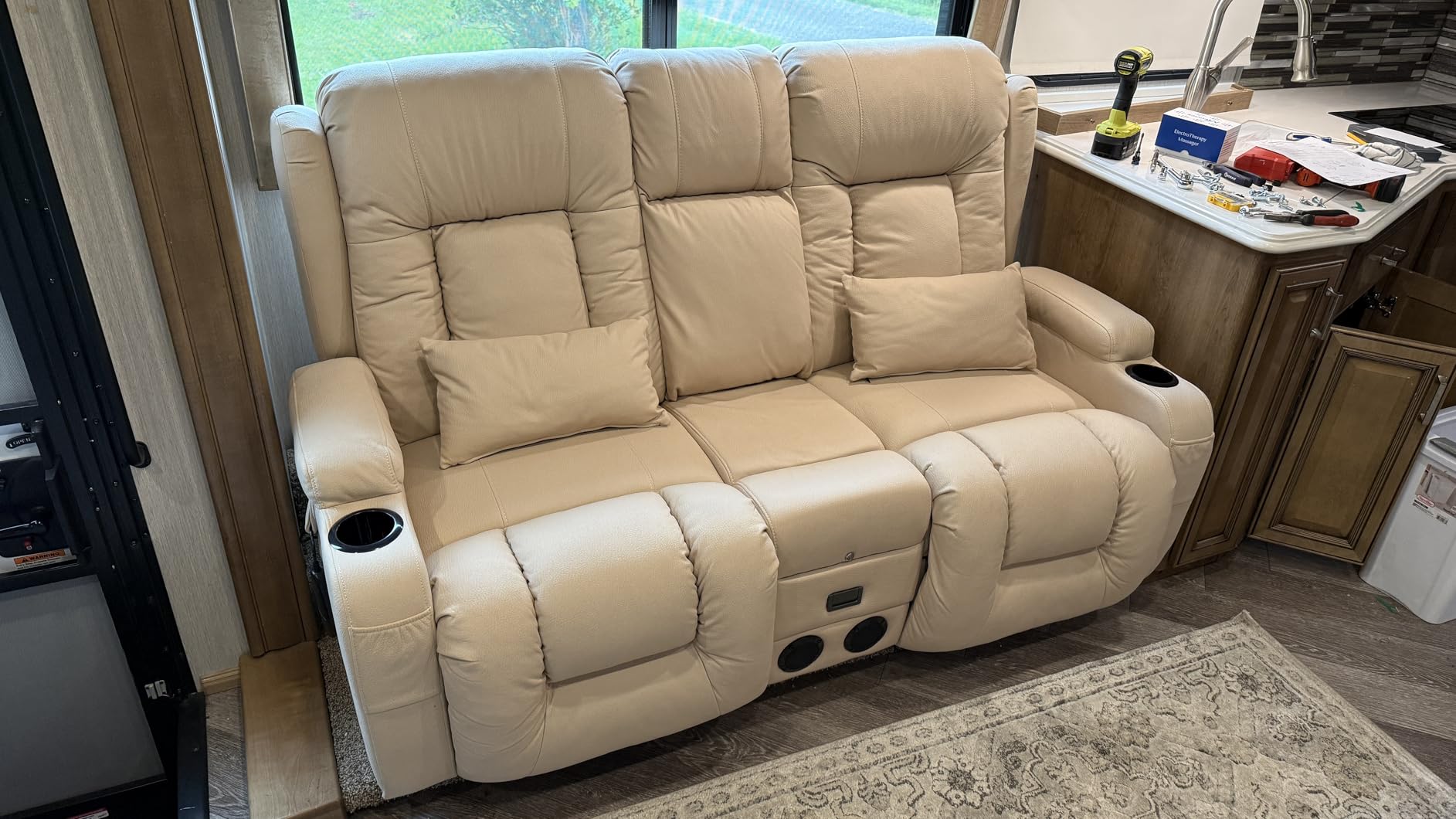 URRED Power Loveseat Recliner Sofa with Massage & Heat, Wall Hugger Reclining Loveseat with Console, RV Couch Home Theater Seating with LED Lights for Living Room (Black, 67
