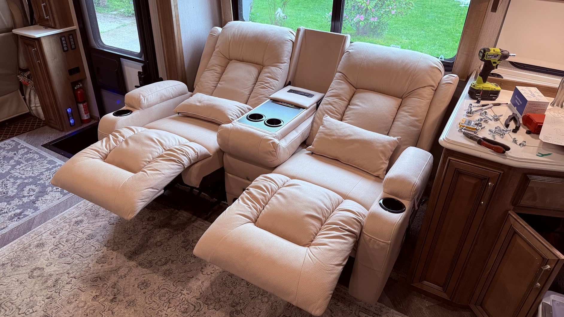 URRED Power Loveseat Recliner Sofa with Massage & Heat, Wall Hugger Reclining Loveseat with Console, RV Couch Home Theater Seating with LED Lights for Living Room (Black, 67