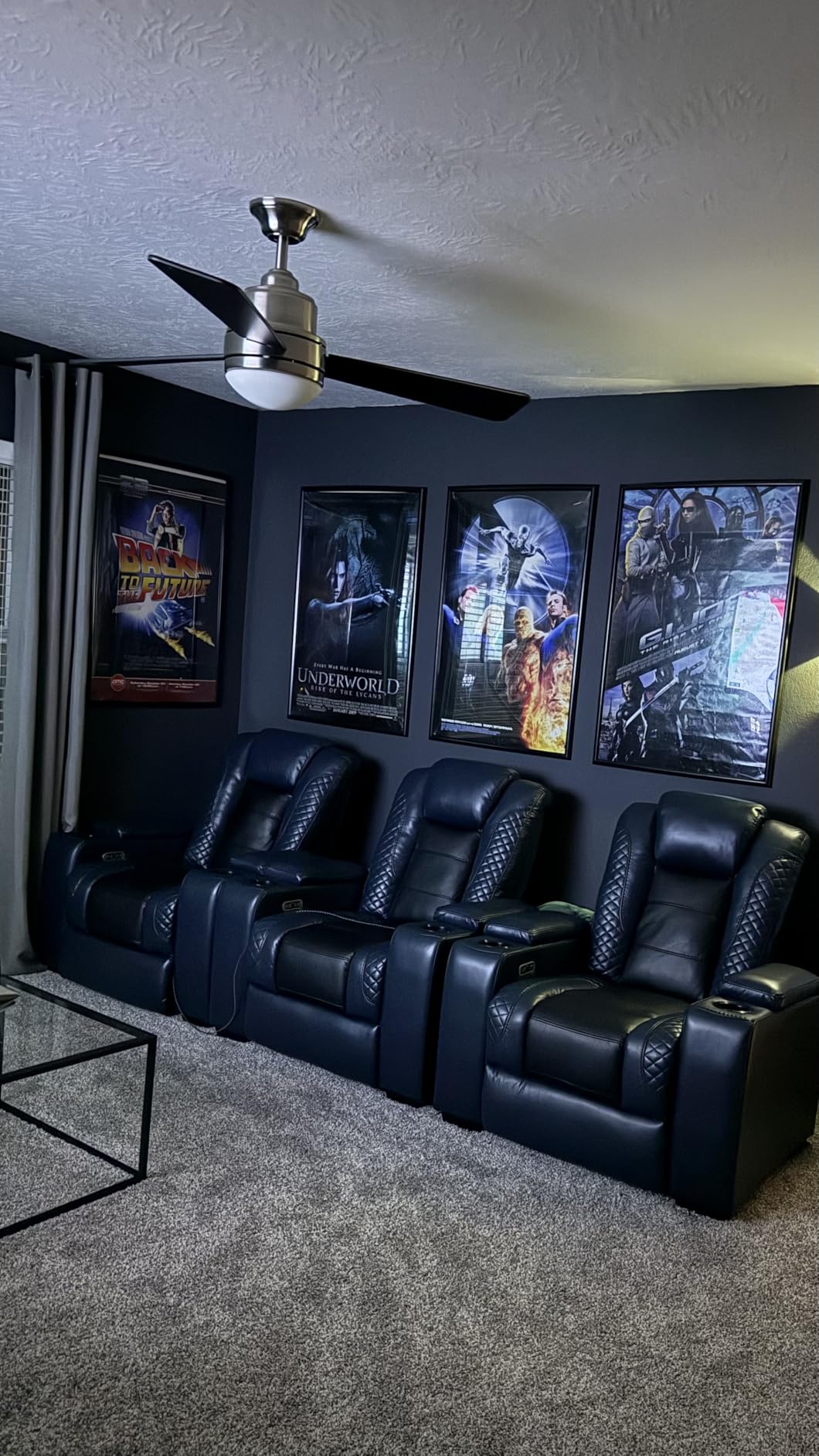 ANJ Power Home Theater Seating, PU Leather Electric Recliner Chair with Adjustable Headrest, Dual Motors Movie Reclining Chairs with LED Lights, USB Port, Cup Holders, Hidden Arm Storage (Brown) customer photo 1