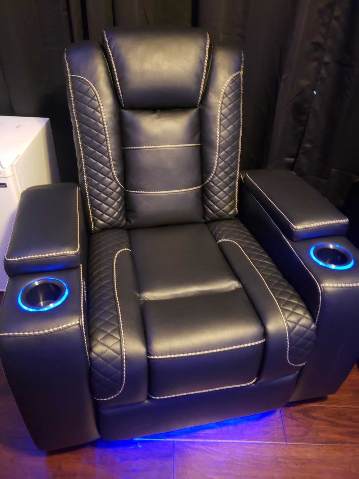 ANJ Power Home Theater Seating, PU Leather Electric Recliner Chair with Adjustable Headrest, Dual Motors Movie Reclining Chairs with LED Lights, USB Port, Cup Holders, Hidden Arm Storage (Brown) customer photo 2