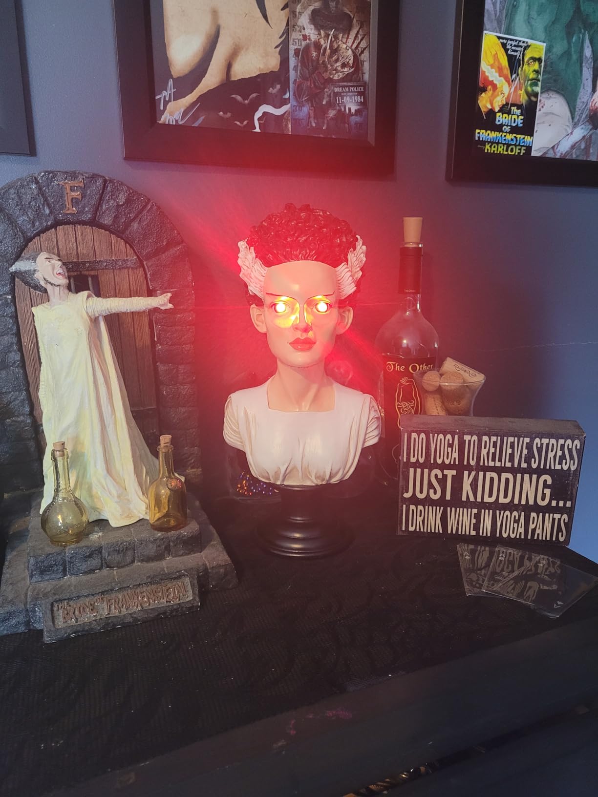 Ebros Gift Day of The Dead The Bride of Frankenstein Bust Figurine with Red Bloodshot LED Light Up Eyes 13.5