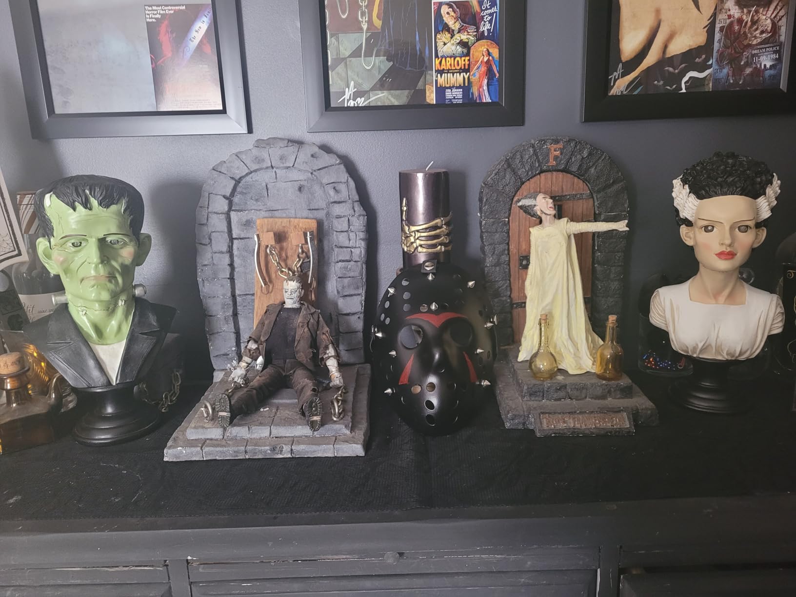 Ebros Gift Day of The Dead The Bride of Frankenstein Bust Figurine with Red Bloodshot LED Light Up Eyes 13.5