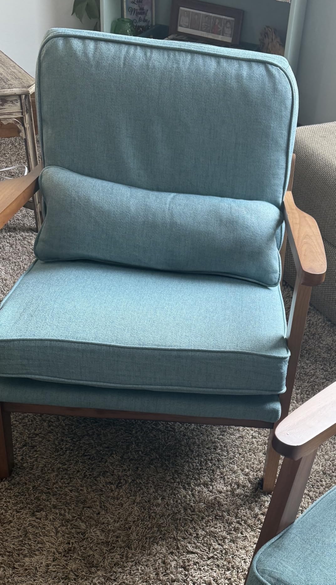 VINGLI Solid Wood Wide Armrests Accent Chair,Upholstered Mid Century Modern Chair with Pillow,Comfy Reading Chair Farmhouse Arm Chair,Chairs Living Room,Bedroom,Guest Room,Suede,Rustic customer photo 1