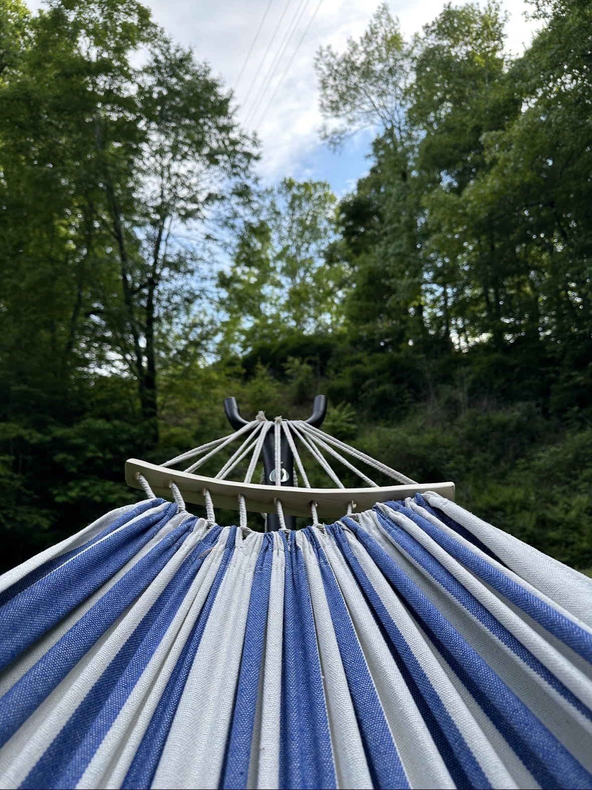 EveryFun Double Hammock with Heavy-Duty Steel Stand,Portable,Easy Assembly,600lbs Weight Capacity,Suit for Indoor,Yard,Camping,or Outdoor-Fine Blue customer photo 1