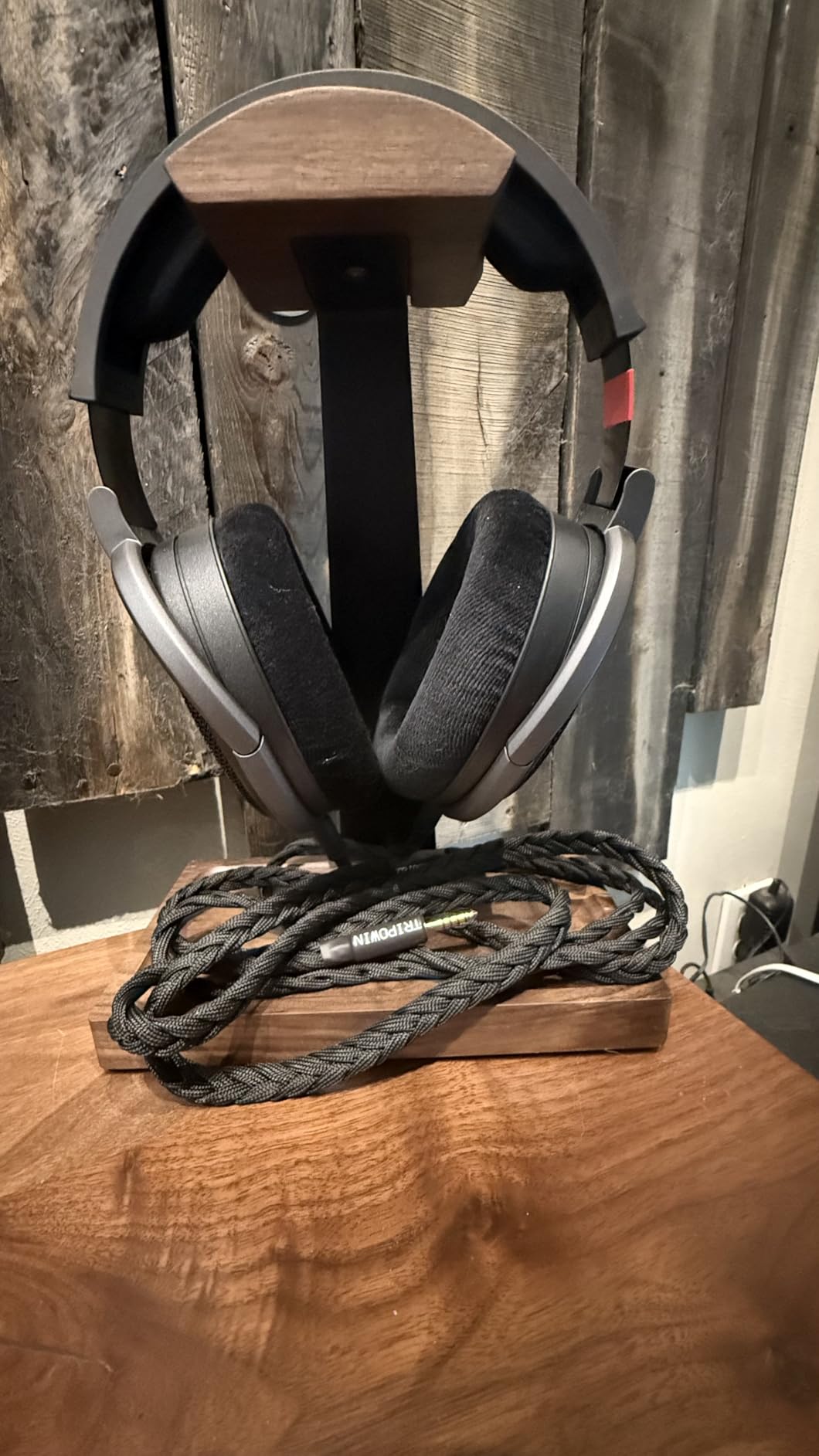 Walnut Headphone Stand, Wood Headset Stand for Desk, Wooden Gaming Headphone Holder with Storage Base for Airpod max, Bose, Razer, Sennheiser, Jabra, JBL, AKG, Vintage Gift for Men, Grey customer photo 2