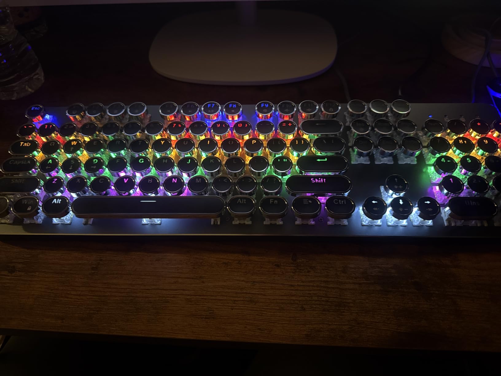 Typewriter Wired Mechanical Gaming Keyboard, Blue Switch LED Backlit | Metal Panel, Retro Punk Round Keycaps, 104 Keys Wired Keyboard for PC Laptop Mac Gamer, LED Rainbow Backlit,RisoPhy customer photo 2