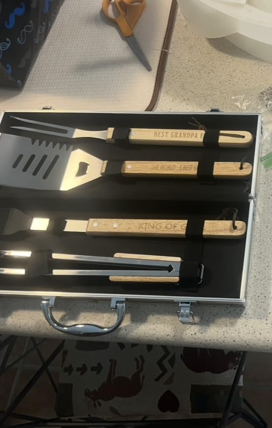 Dad Gifts from Daughter Fathers Day Heavy Duty Wooden BBQ Grilling Accessories Kit for Backyard, Thick Stainless Steel Grill Utensils with Non-Slip Handle Tools in Portable Bag Birthday customer photo 1