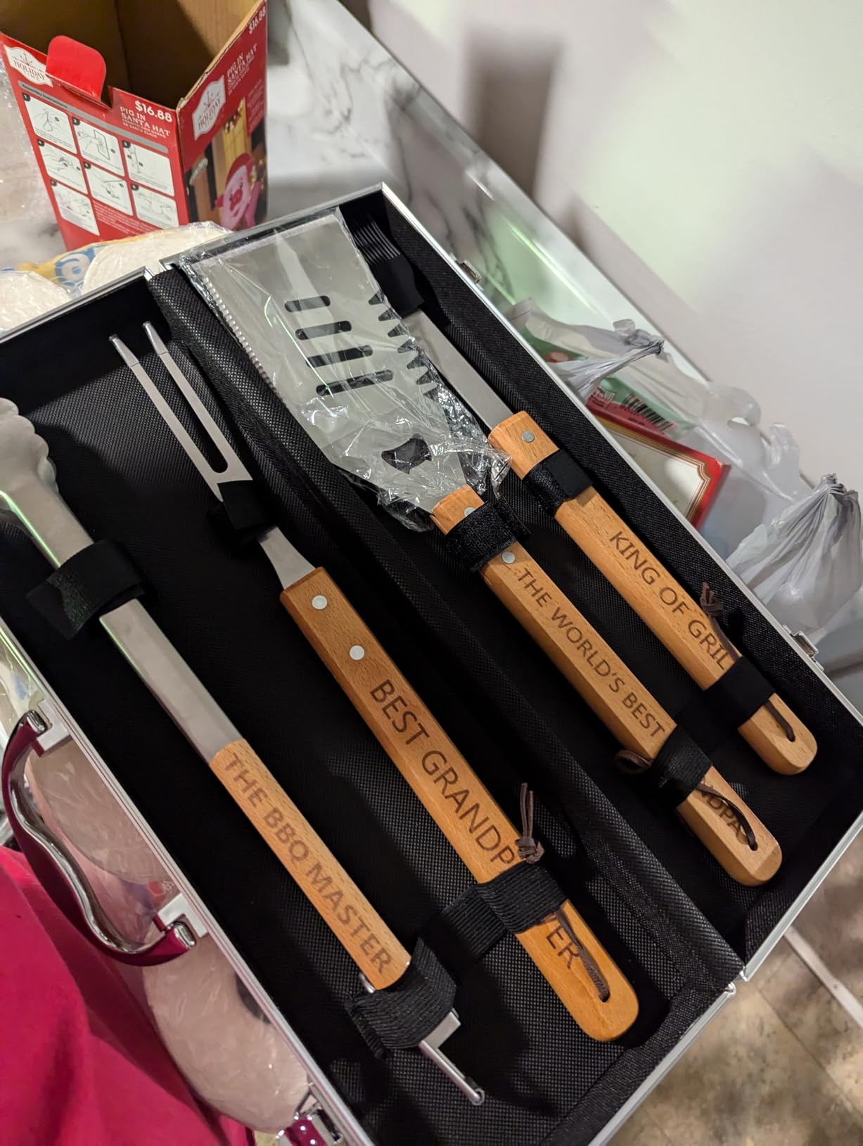 Dad Gifts from Daughter Fathers Day Heavy Duty Wooden BBQ Grilling Accessories Kit for Backyard, Thick Stainless Steel Grill Utensils with Non-Slip Handle Tools in Portable Bag Birthday customer photo 2