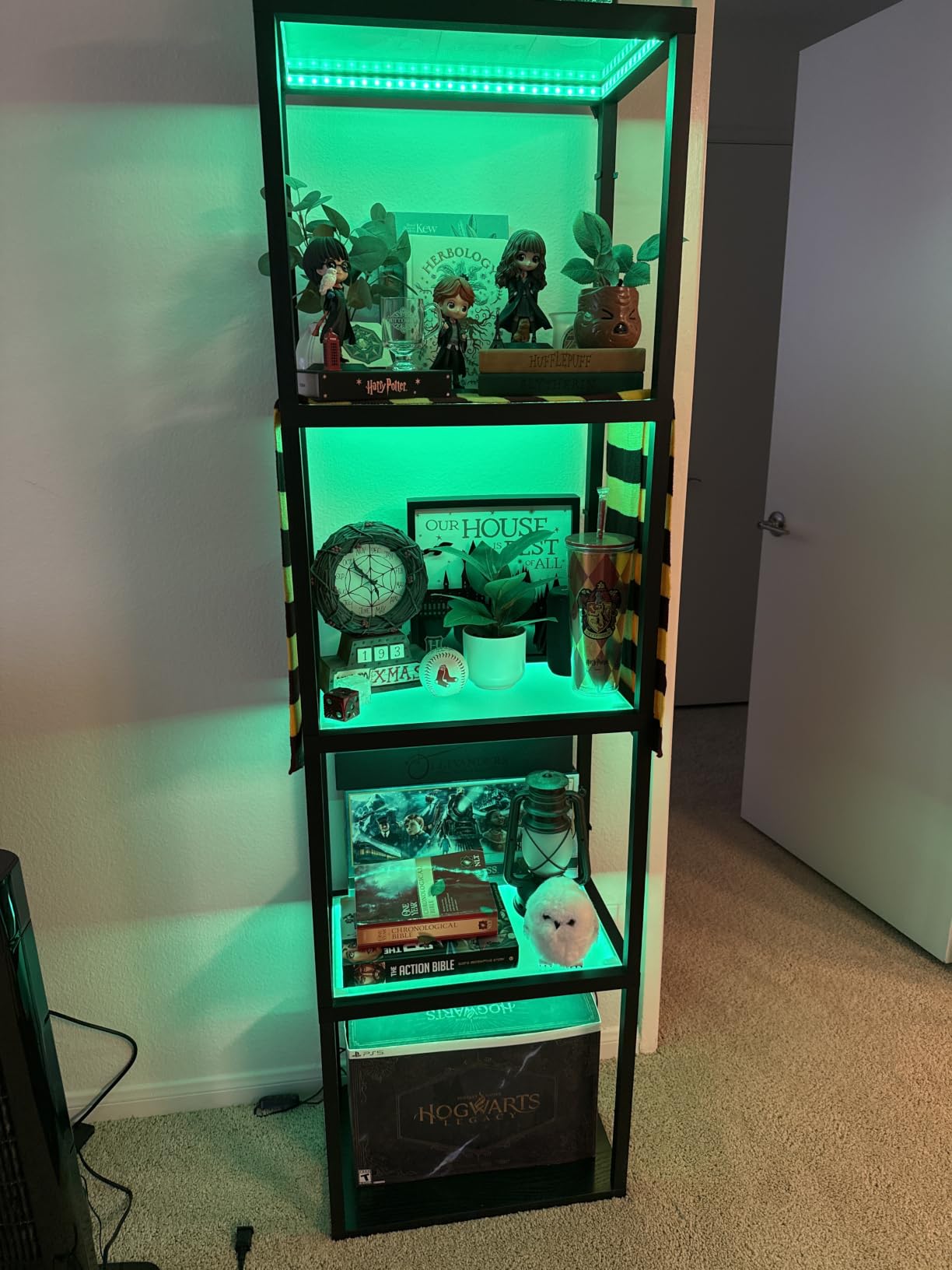 SUPERDANNY Display Cabinet with RGB Light, Curio Cabinet with Remote/App Control, Dimmable LED Floor Lamp with Shelves, Glass Display Case with Music Pick-up DIY Light Colors for Gamingroom Decor customer photo 1