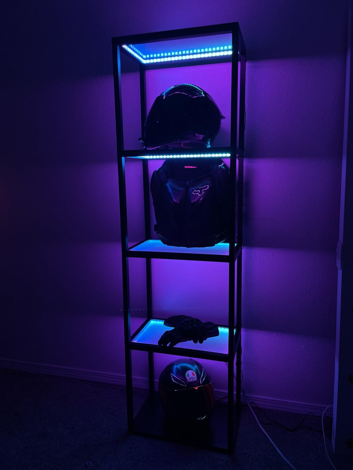 SUPERDANNY Display Cabinet with RGB Light, Curio Cabinet with Remote/App Control, Dimmable LED Floor Lamp with Shelves, Glass Display Case with Music Pick-up DIY Light Colors for Gamingroom Decor customer photo 2