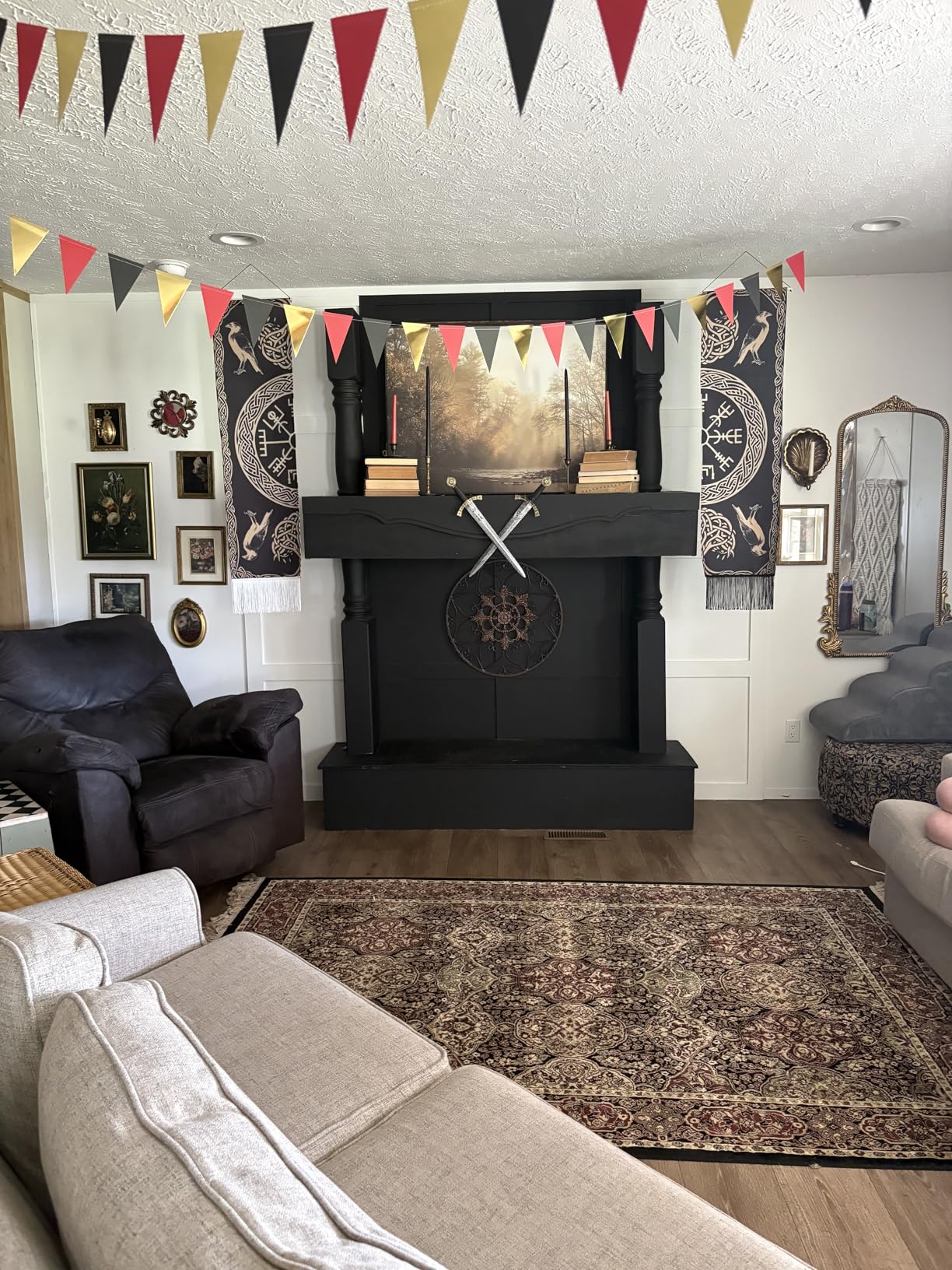 AHANDMAKER 2Pcs Viking Symbol Tapestry, Tree of Life Rune Long Norse Viking Decor Tapestry Wall Hanging, Medieval Rune Tassel Wall Tapestry for Party Bedroom and Living Room Backdrop(45.7x13 Inch) customer photo 1