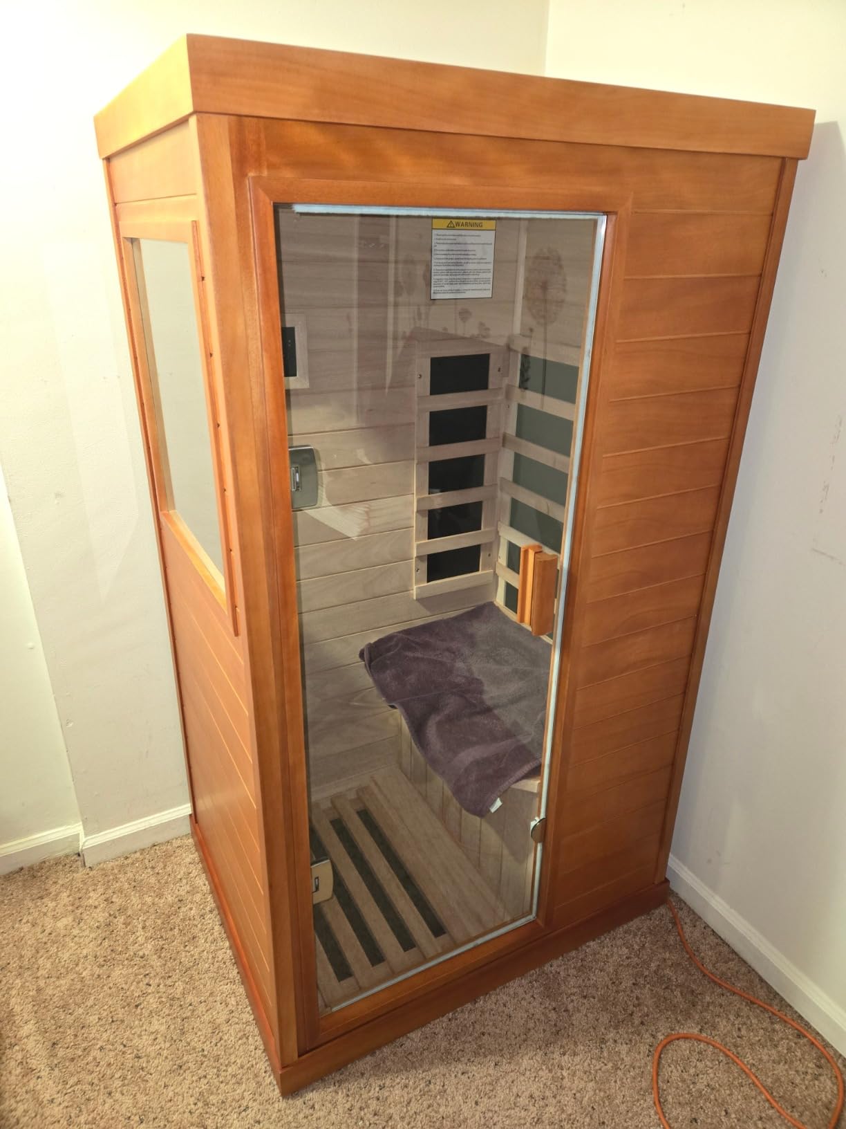 Sauna 1 Person Far Infrared Saunas for Home Low EMF Indoor Sauna | Wood Dry Sauna Room with Tempered Glass Door Speakers 7 Color Lighting Fast Heating Easy Assembly 35.2 * 27.6 * 61.6