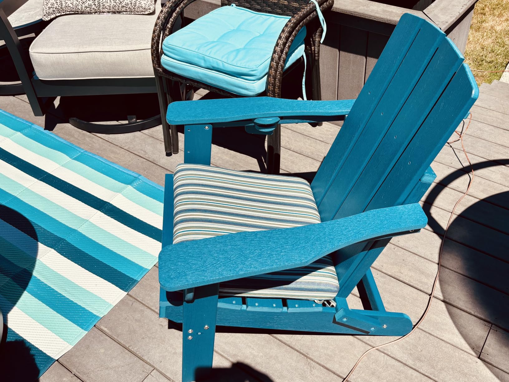 Folding Adirondack Chair, HDPE Adirondack Chairs with 2 Cup Holder, Plastic All-Weather Fire Pit Chairs, Outdoor Lawn Chair for Patio Garden (Black) customer photo 1