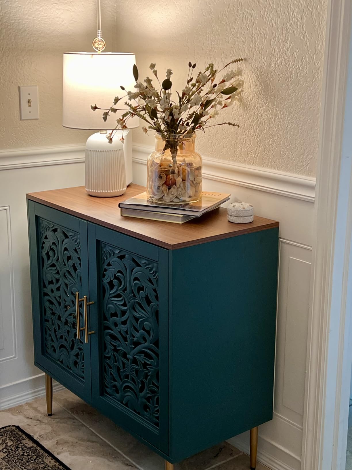 ARTPOWER Vintage Hollow Carving Accent Cabinet with 2 Doors for Living Room | Sideboards and Buffets with Storage, Credenza with Adjustable Shelves for, Kitchen, Dining Room, Entryway, Hallway customer photo 1