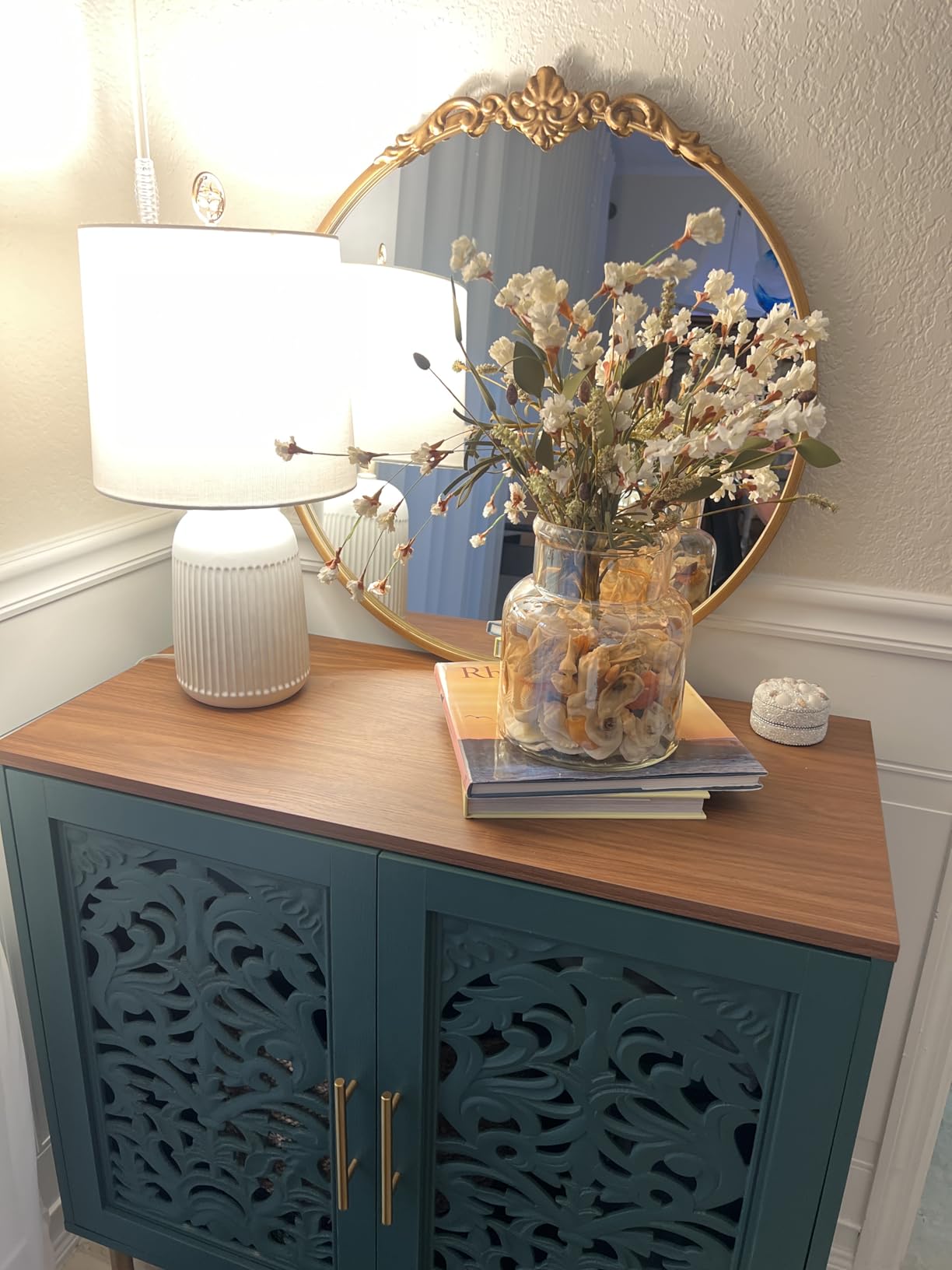 ARTPOWER Vintage Hollow Carving Accent Cabinet with 2 Doors for Living Room | Sideboards and Buffets with Storage, Credenza with Adjustable Shelves for, Kitchen, Dining Room, Entryway, Hallway customer photo 2
