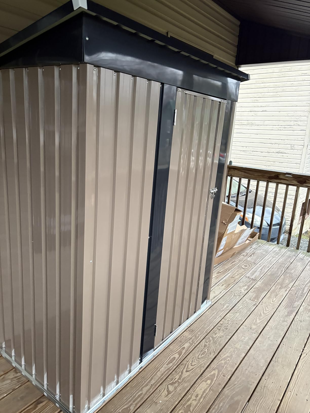 Greesum 5 x 3 FT Metal Outdoor Storage Shed, Brown | Waterproof & Weather Resistant Tool House with Lockable Single Door for Backyard Garden Patio Storage customer photo 1
