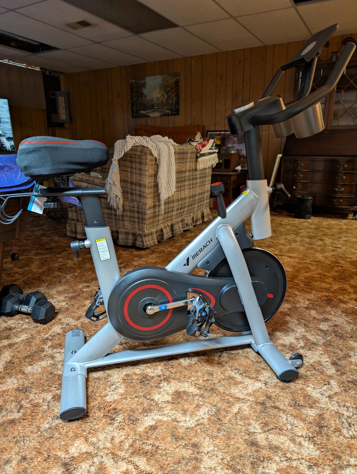 MERACH Exercise Bike, Magnetic Friction Stationary Bike with Brake Pad | Low Noise Indoor Cycling Bike with Exclusive App, 300lbs Weight Capacity, Tablet Mount and Fitness Courses for Weight Loss customer photo 1