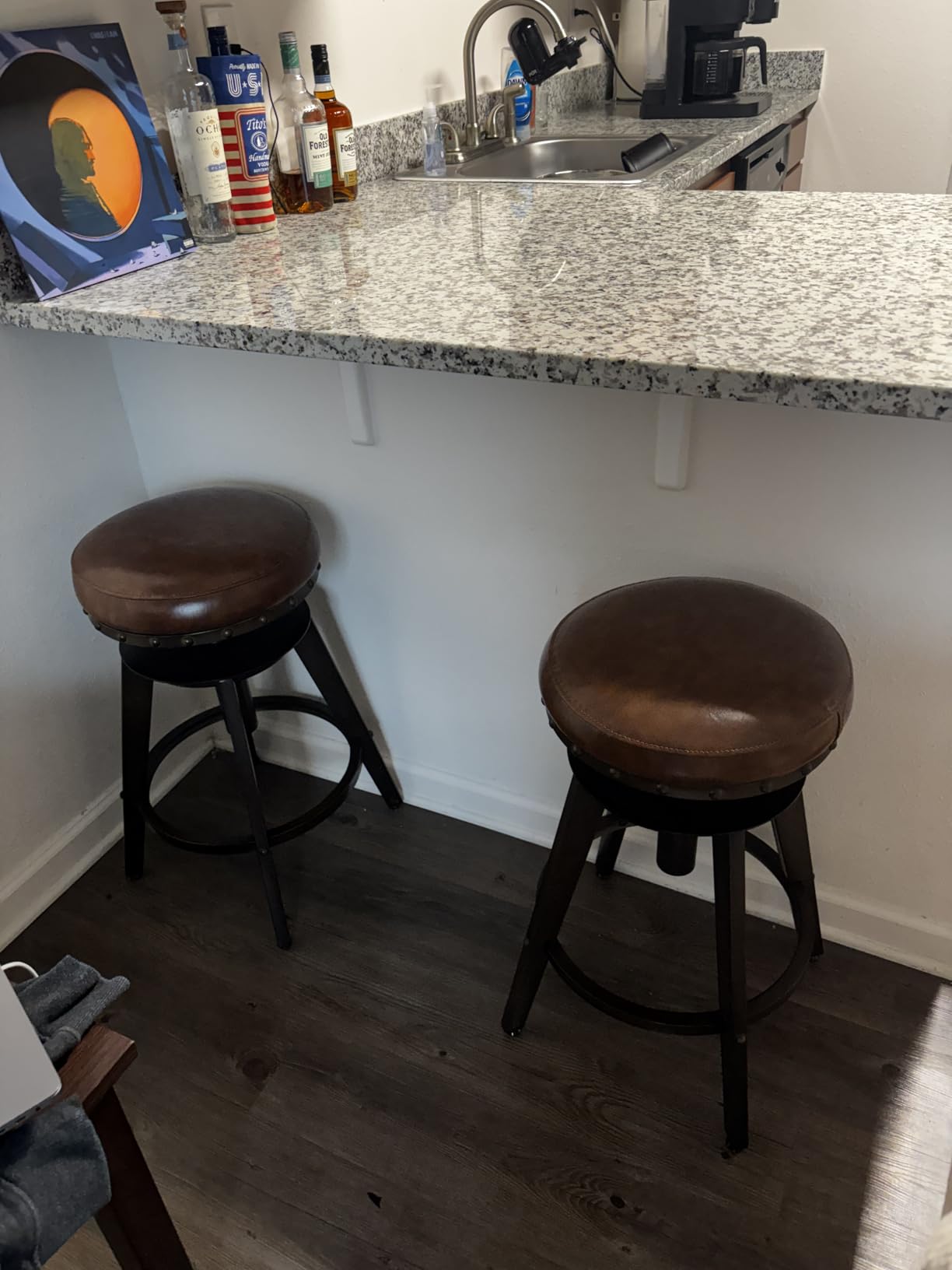 SONGMICS Home Bar Stools, Set of 2, Steampunk Counter Stool for Kitchen, Adjustable Height and Swivel Padded Seat, Workbench Stool, Ink Black ULJB096B01 customer photo 1