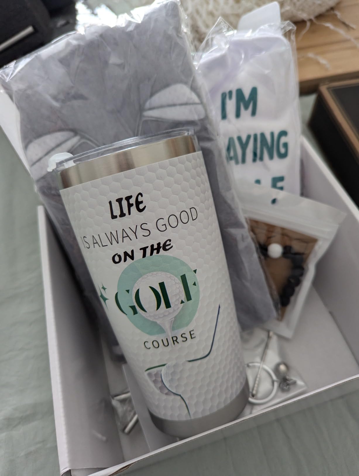 Golf Gifts for Men - 9PC Set: Tumbler, Towel, Socks, Key Chain, Bracelet, Thanks Card; Gift Box; Perfect for Golfer, Dad, Christmas customer photo 1