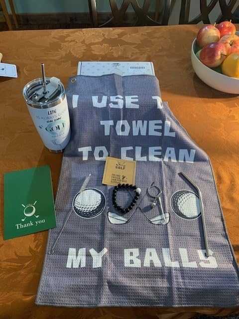 Golf Gifts for Men - 9PC Set: Tumbler, Towel, Socks, Key Chain, Bracelet, Thanks Card; Gift Box; Perfect for Golfer, Dad, Christmas customer photo 2