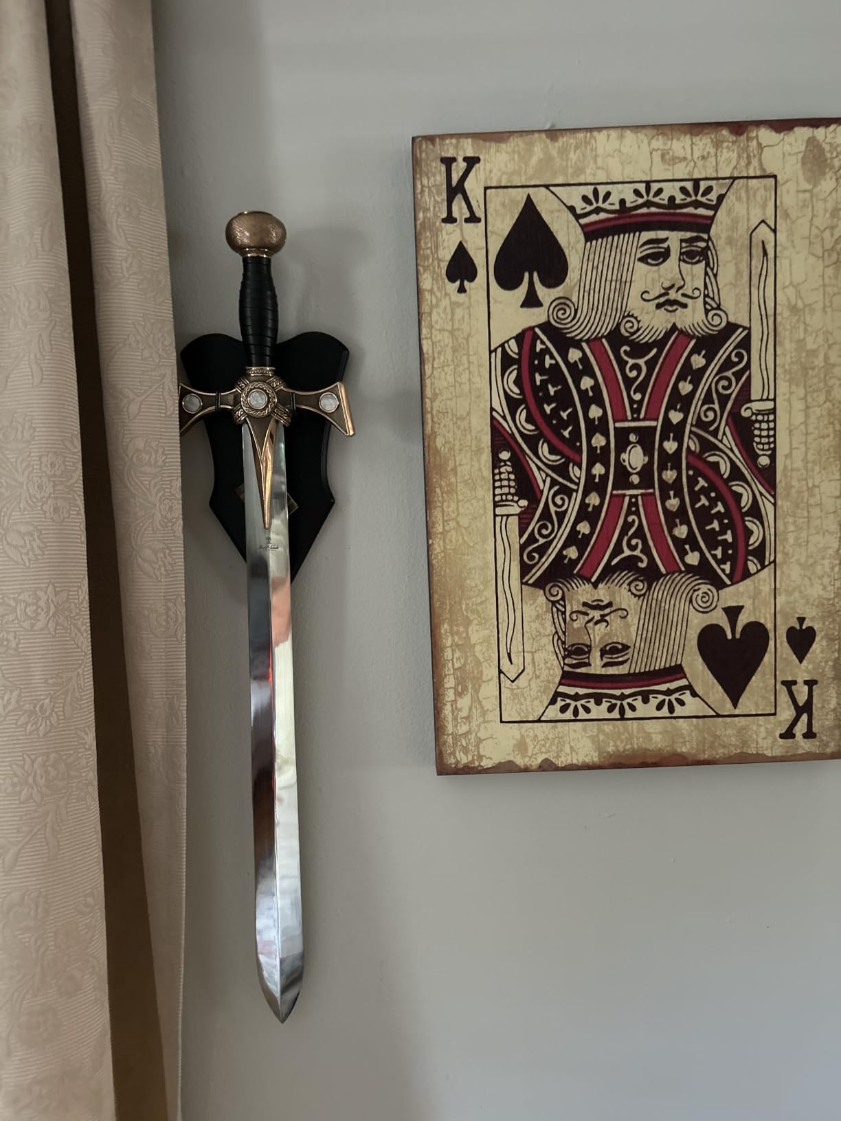Sword Mount Vertical Wood Plaque Wall Medieval Sword Display Holder Axe Hanger Dagger Rack Hook Stand for Wall Weapon Display (1 Pcs Medium) customer photo 1