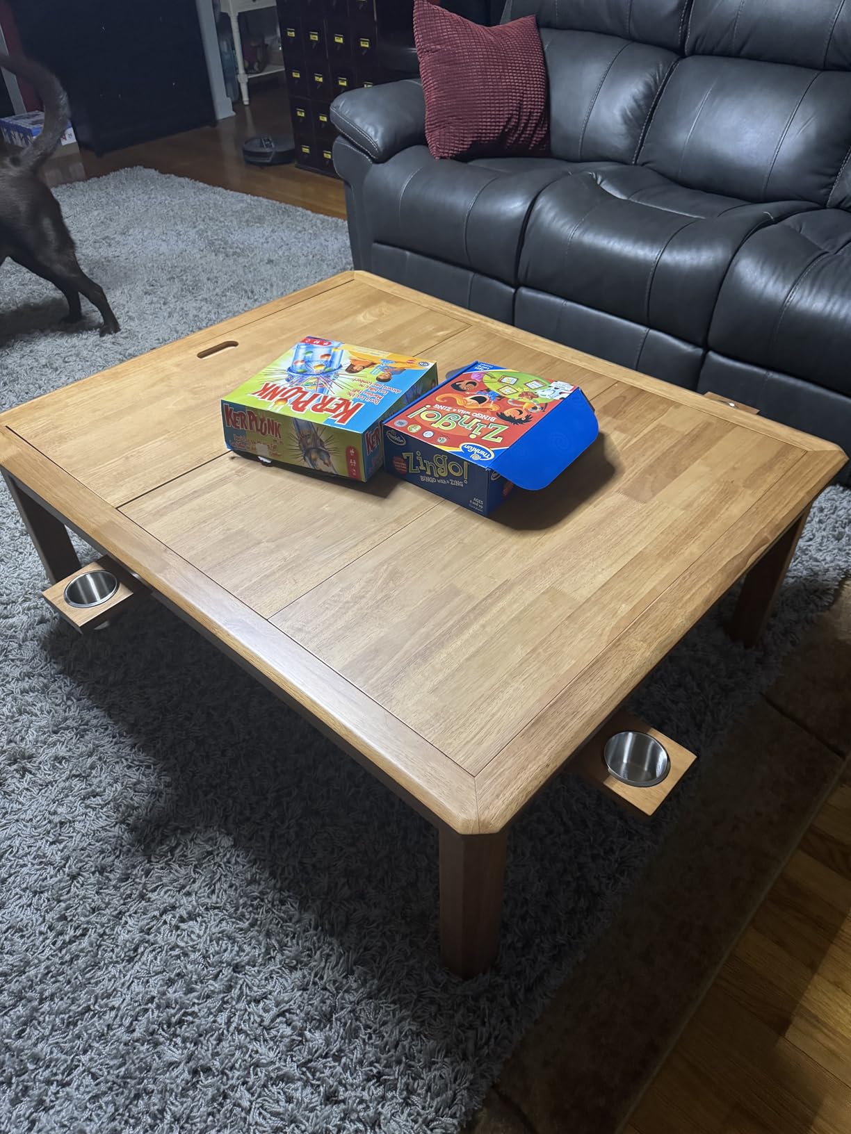 Board Game Coffee Table with Removable Table Top, Seats 4 Players with 3ft-7in x 2ft-9in Play Area, Includes Play Mat and Detachable Cup Holders, Minimal Assembly Required customer photo 1