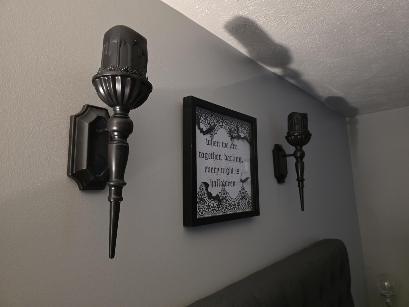 Gothic Wall Candle Sconces Set of 2 - Black Wall Mounted Candle Holders - Halloween Decor for Indoor Living Room Bathroom customer photo 1