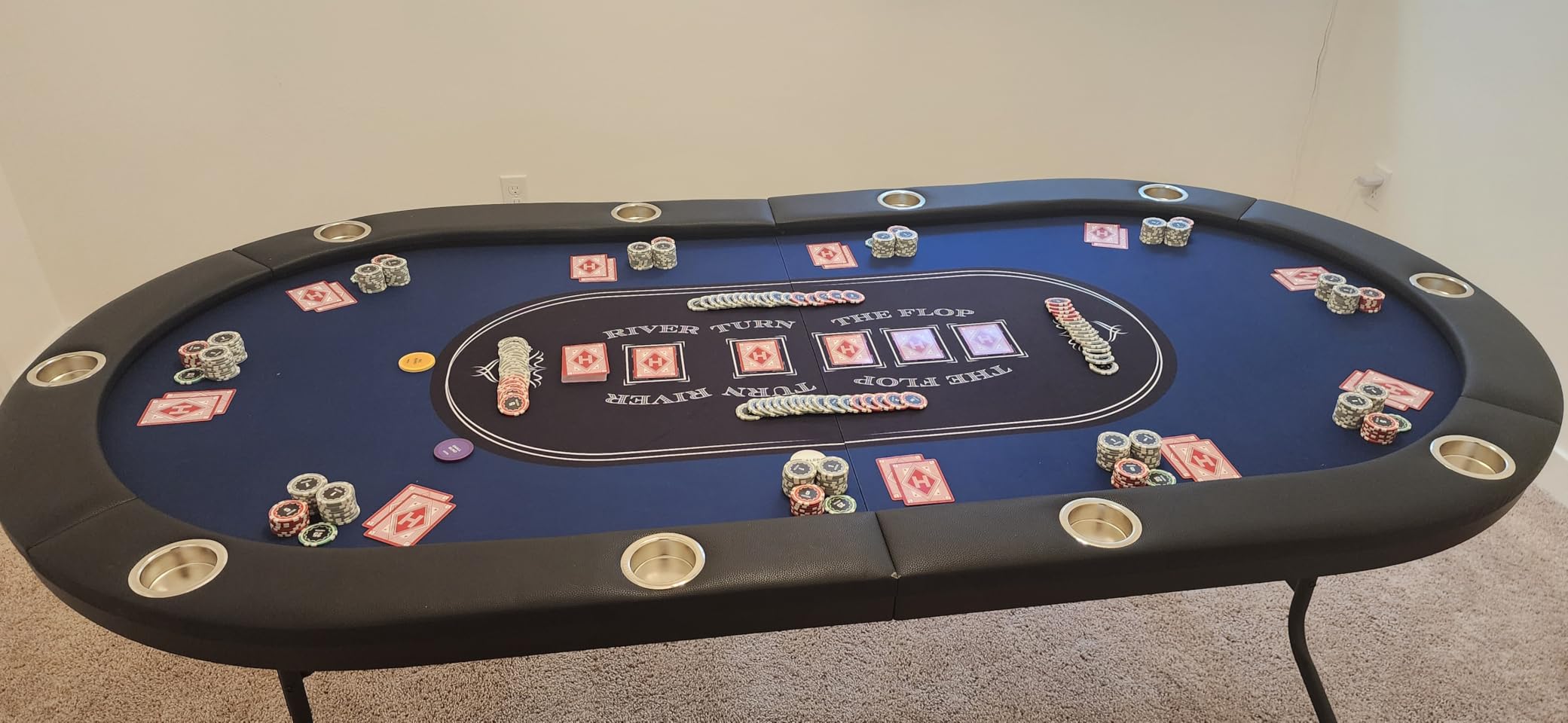 VEVOR 10 Player Poker Table Foldable, Portable Folding Card Board Game Table, Casino Leisure Table, Blackjack Texas Holden Table with Padded Rails and Stainless Steel Cup Holders, Blue (84 in) customer photo 1