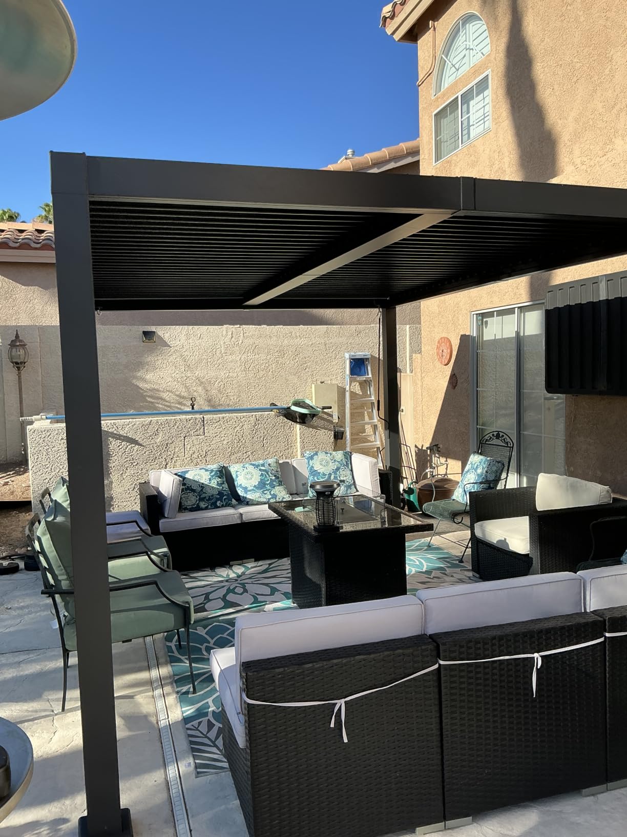 10'x 13' Patio Louvered Pergola Aluminum Deep Grey Hardtop Gazebo | Aluminum Louvered Pergola with Adjustable Roof Rainproof Hardtop Canopy for Outdoor BBQ Deck Yard Lawn and Garden customer photo 2